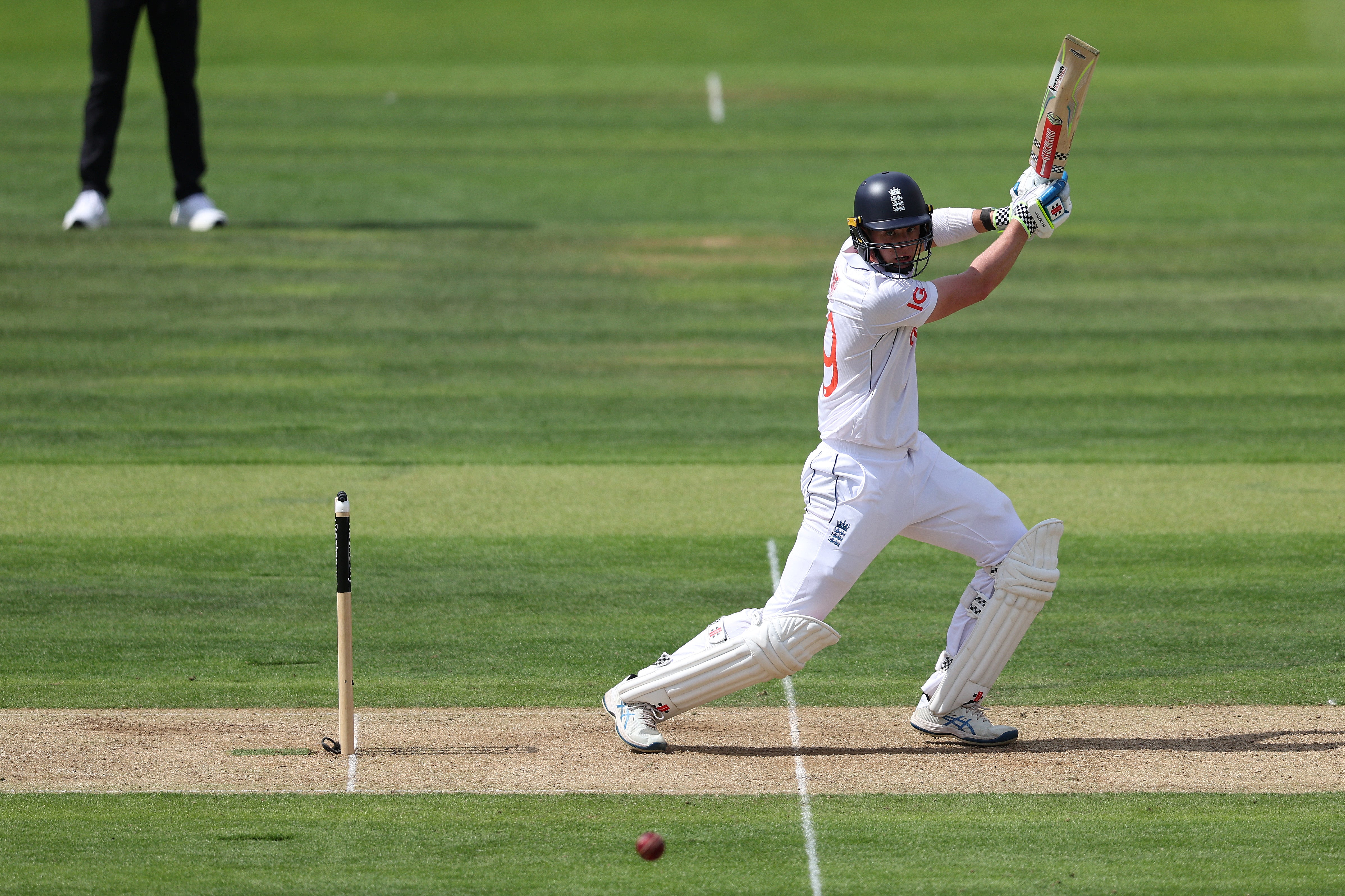 Smith smacks the ball to the boundary during his innings of 70