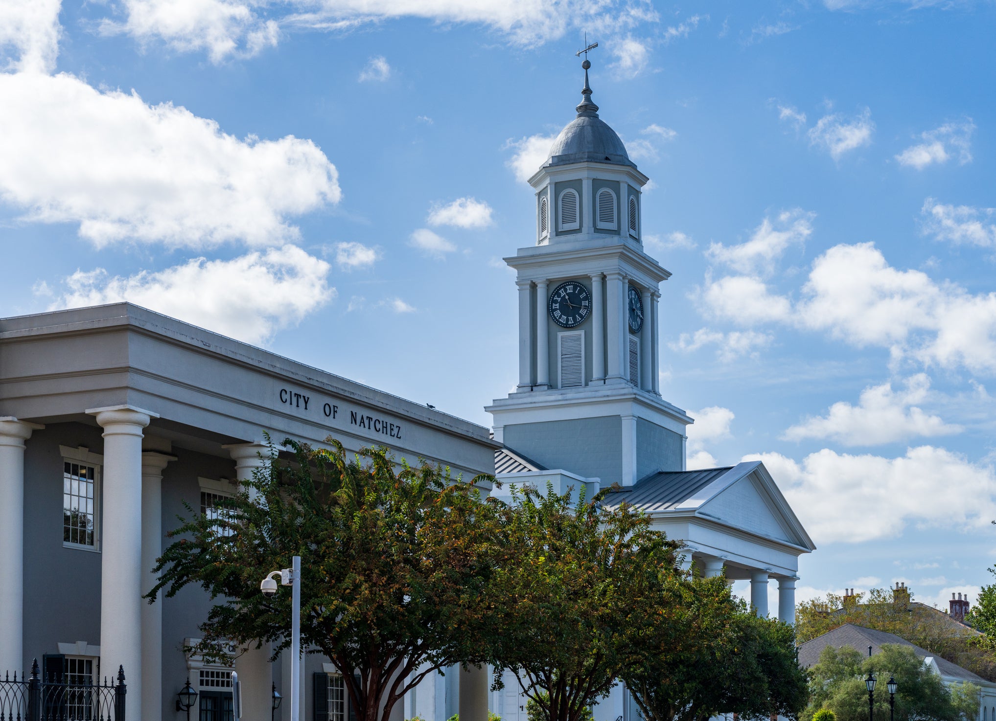 The historic First Presbyterian church in downtown Natchez