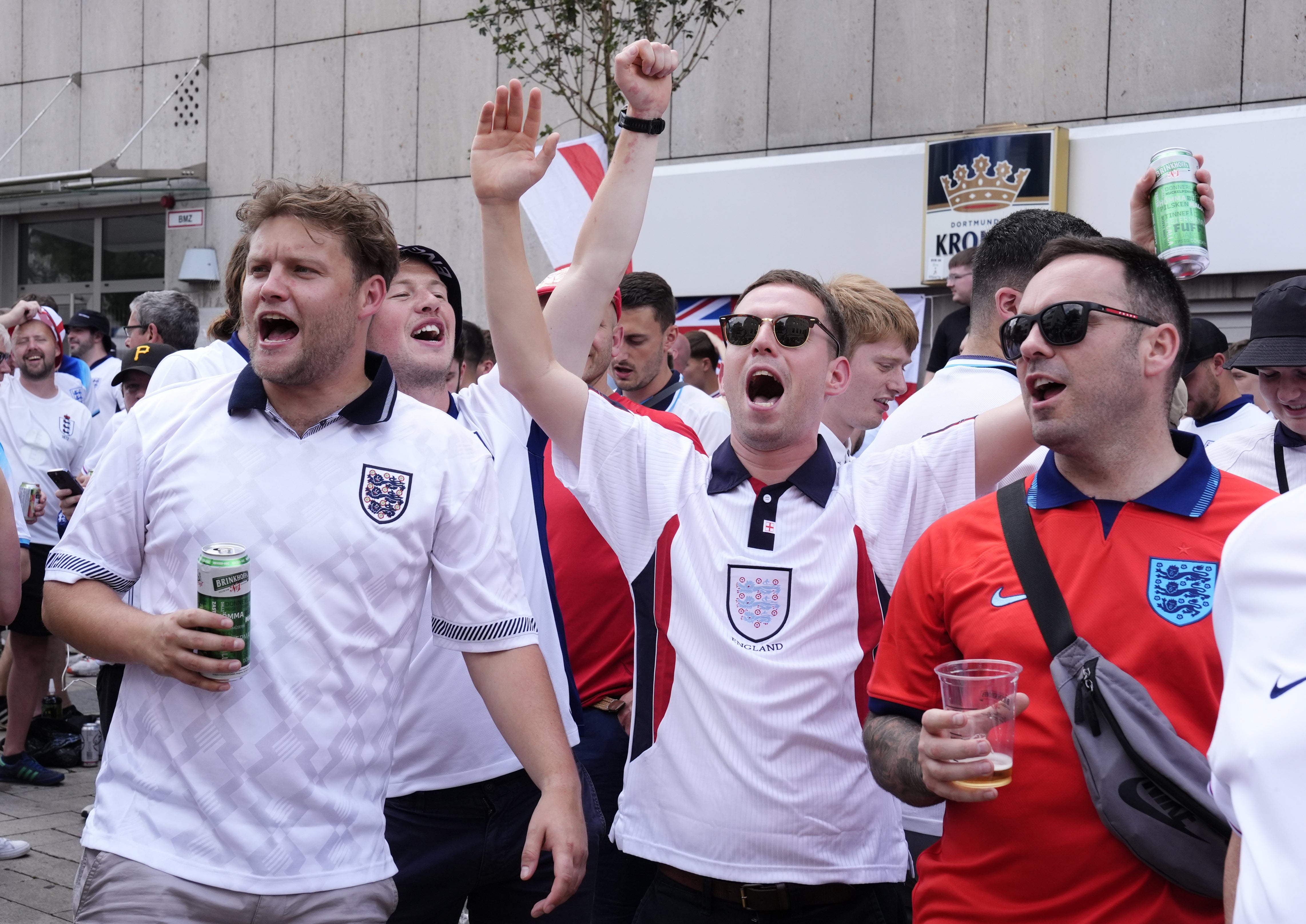 England fans mingle with Dutch supporters before the Euro 2024 semi-final in Dortmund (Nick Potts/PA)