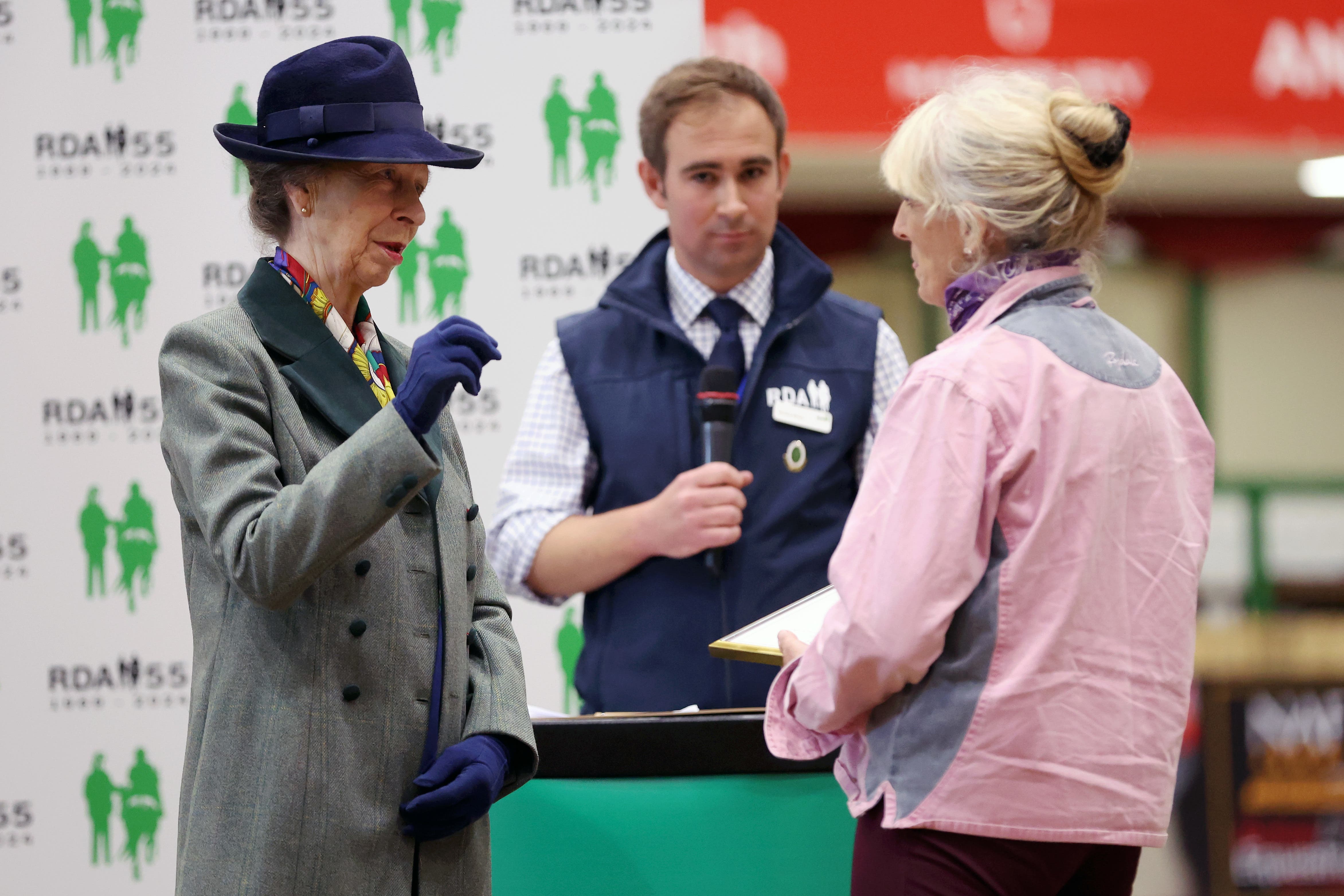 The Princess Royal presents an award during the Riding for the Disabled Association (RDA) National Championships at Hartpury University and Hartpury College in Gloucestershire (Cameron Smith/PA)