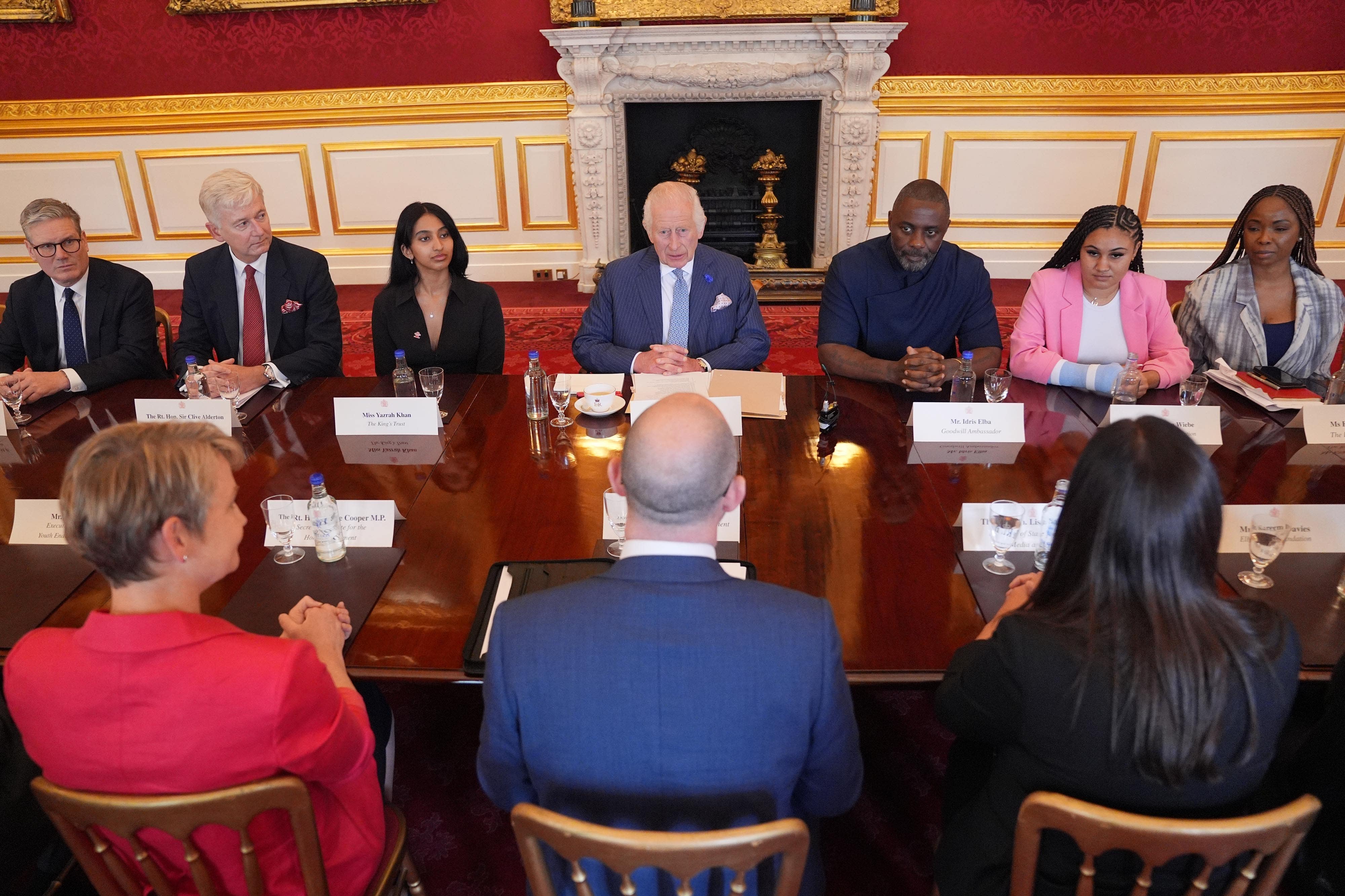 The King, Idris Elba and Prime Minister Sir Keir Starmer at an event for The King’s Trust (Yui Mok/PA)