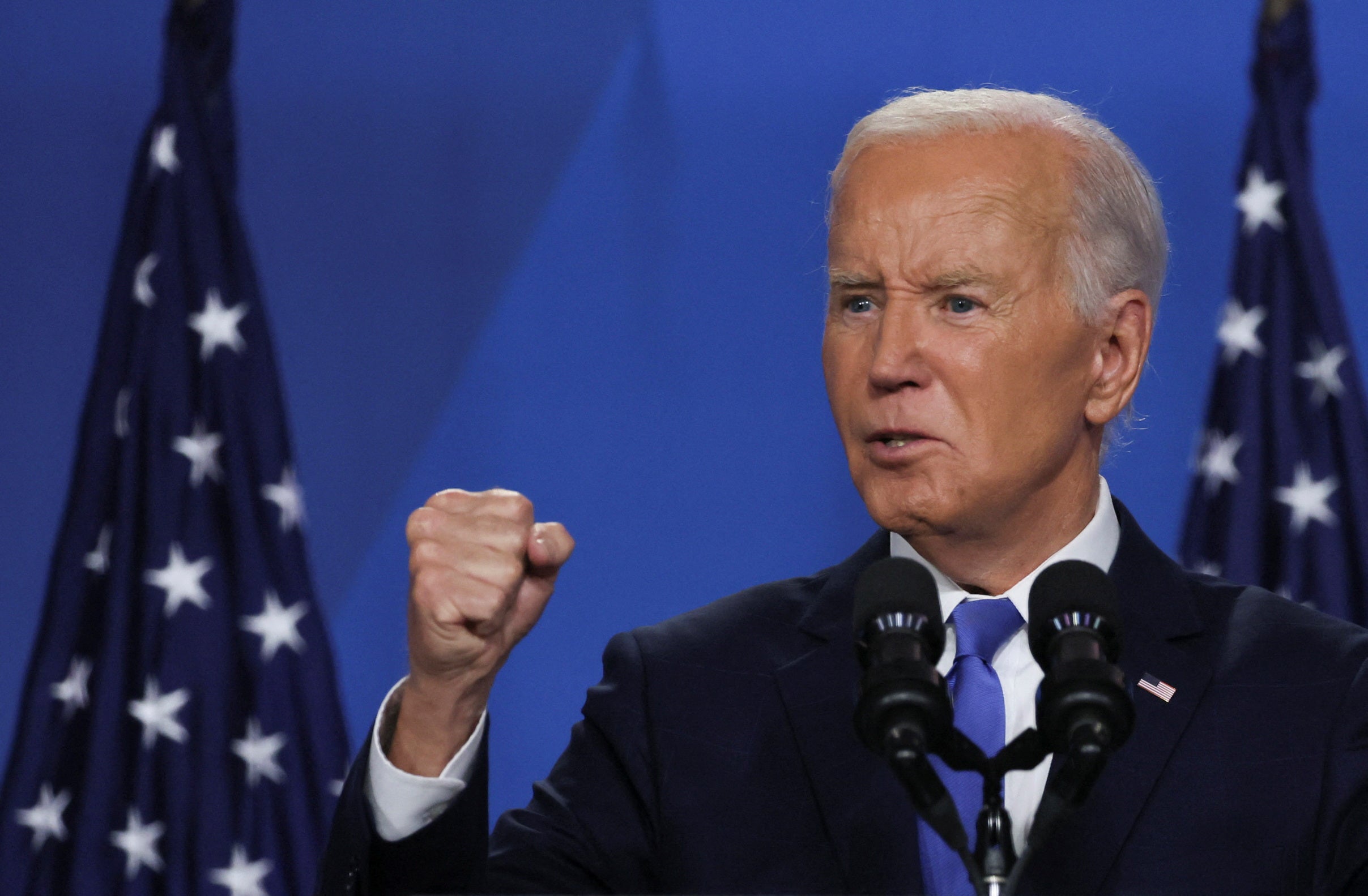 President Joe Biden speaks to reporters at a press conference in Washington DC on July 12.