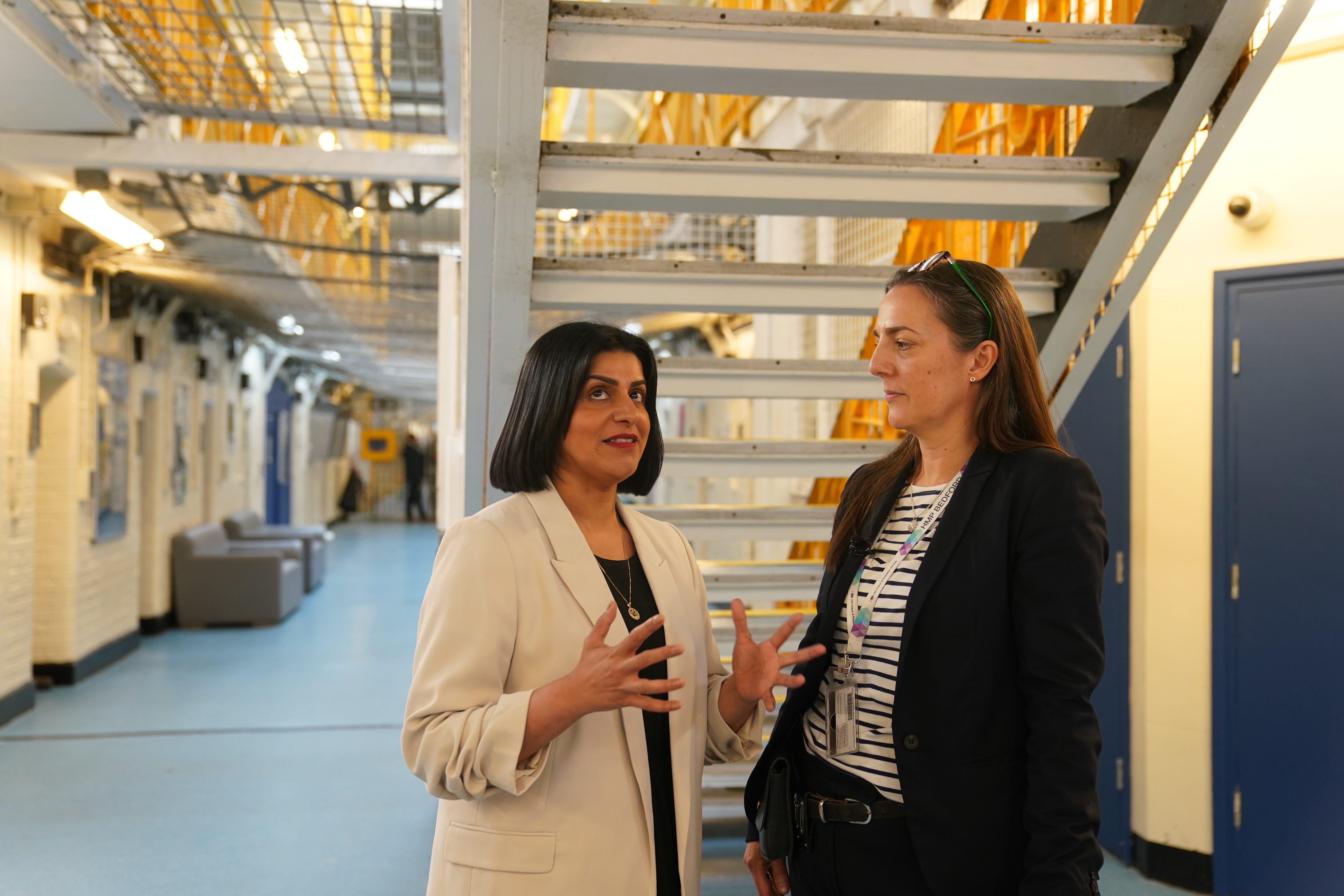 Justice Secretary Shabana Mahmood, with Governor Sarah Bott, during a visit to HMP Bedford in Harpur, Bedfordshire (Joe Giddens/PA)