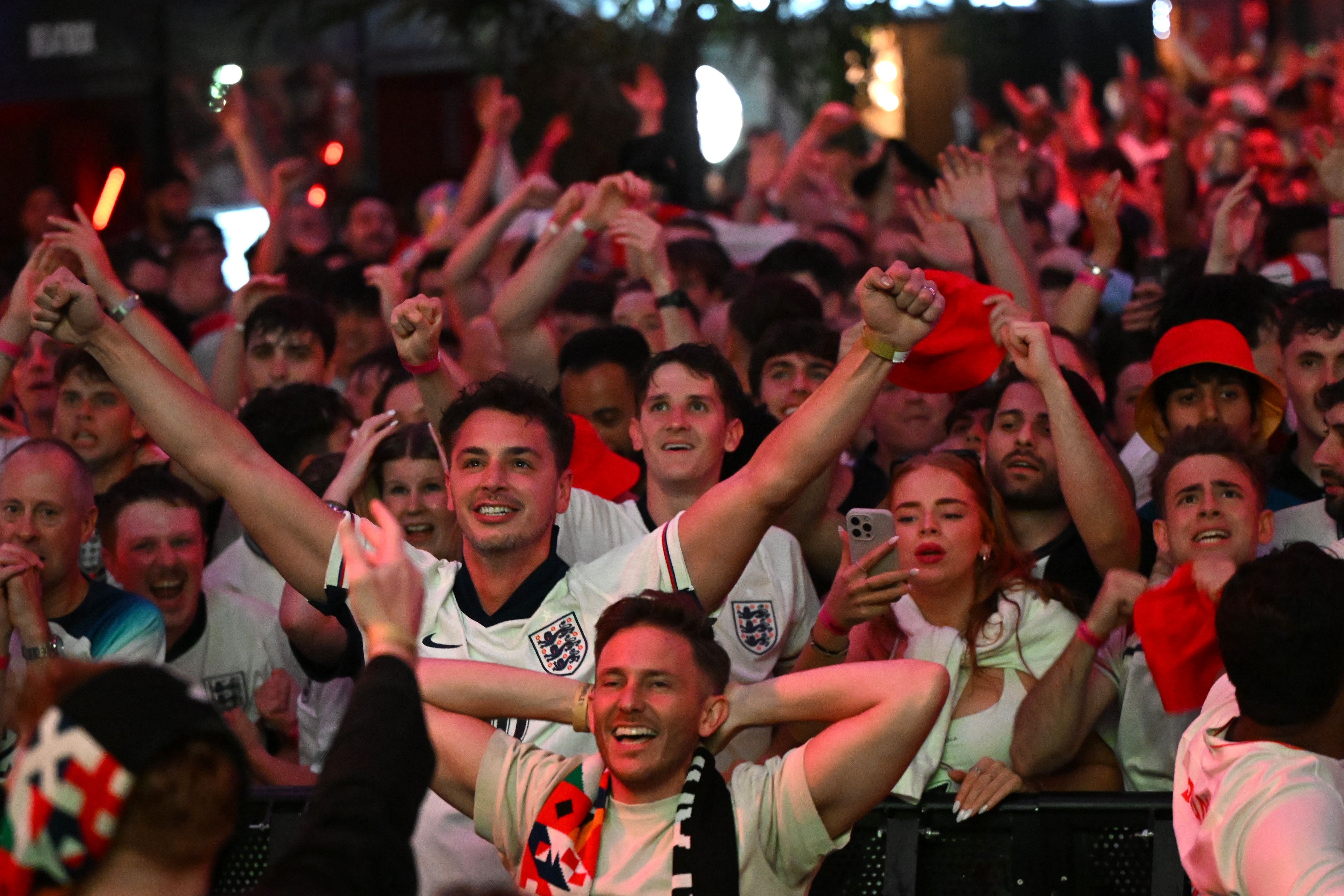 Fans at BoxPark Wembley watch the semi-final against the Netherlands