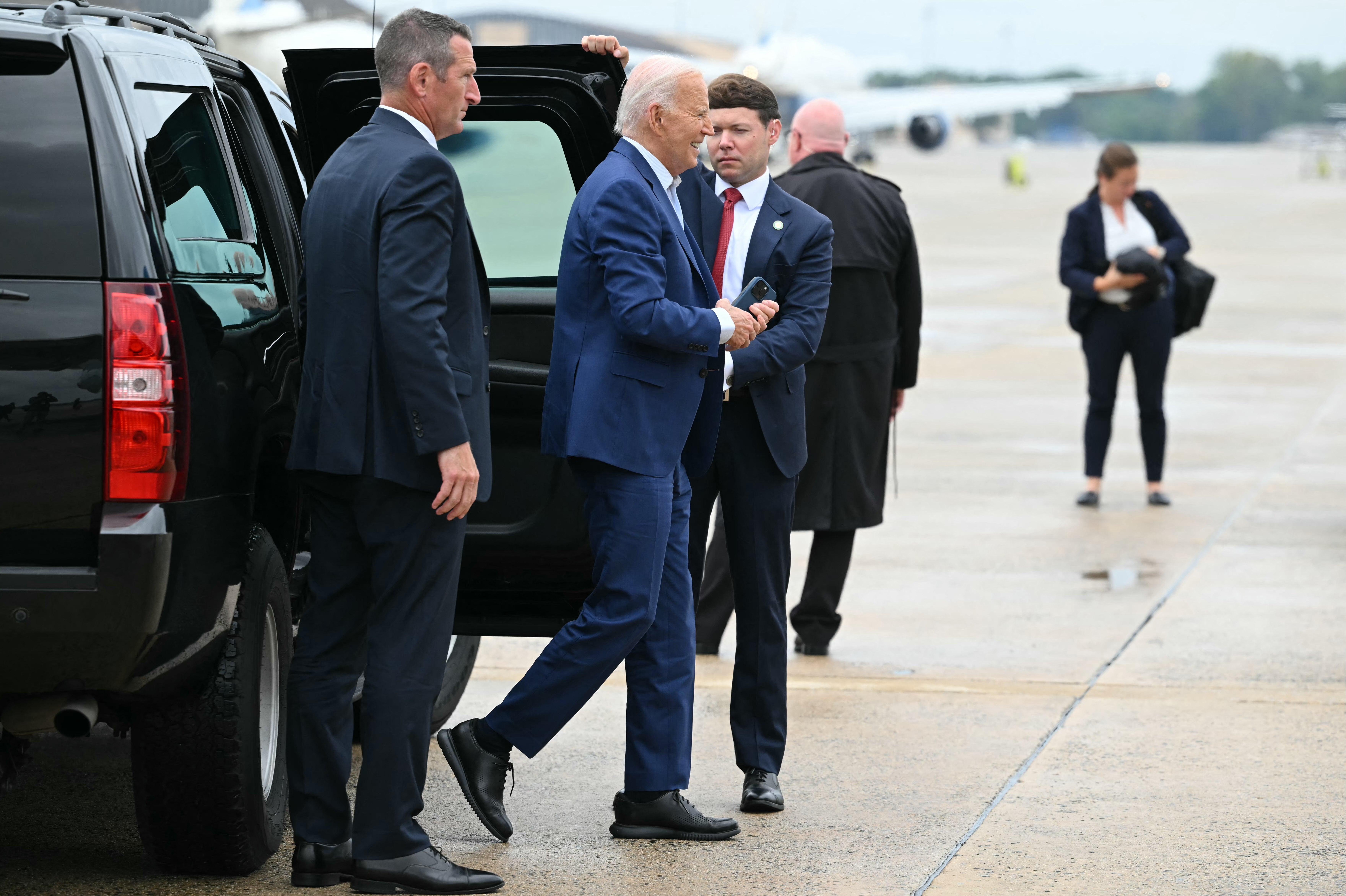 President Joe Biden arrives to board Air Force One at Joint Base Andrews in Maryland, on July 12, 2024