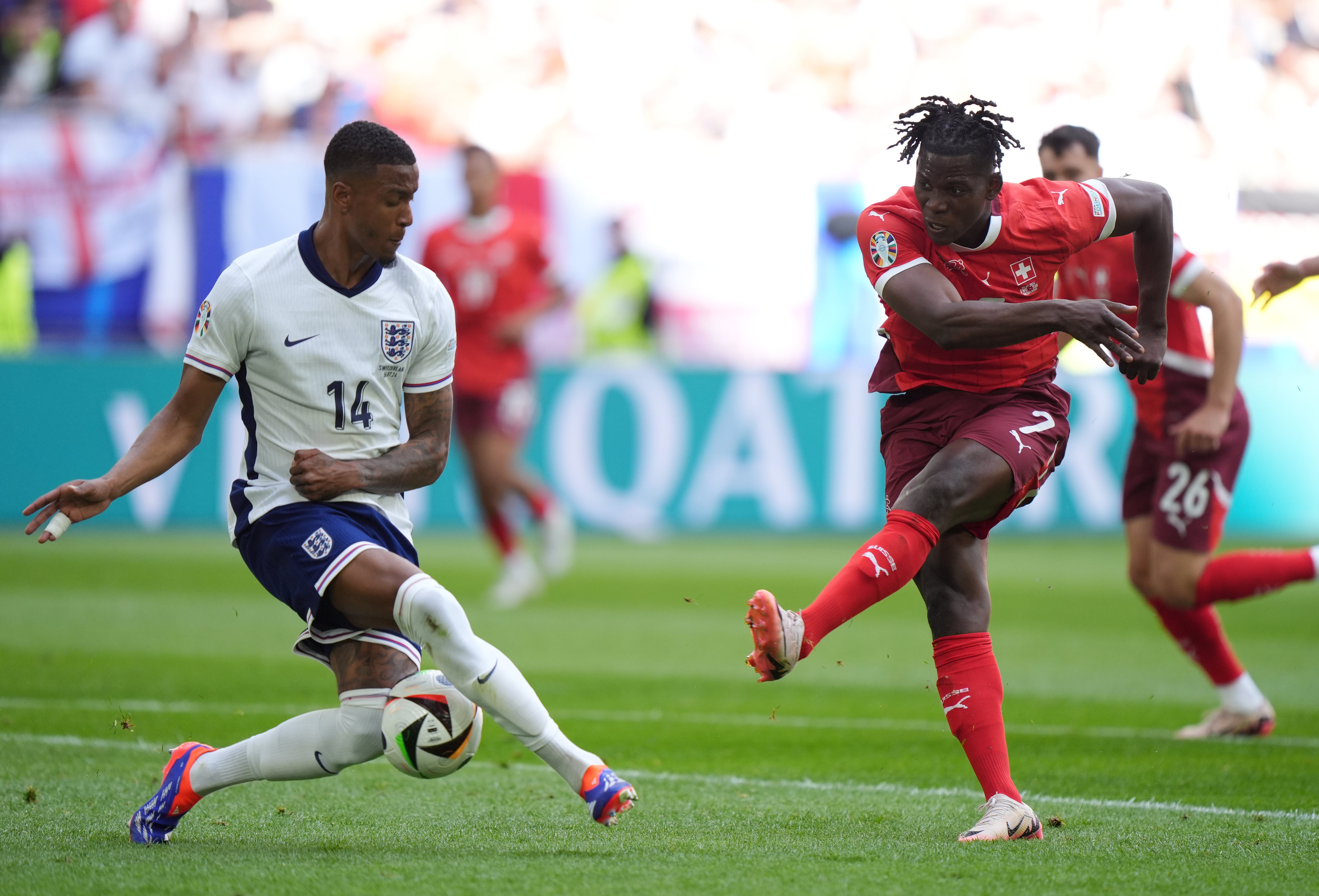 Ezri Konsa (left) impressed in his sole Euro 2024 outing for England