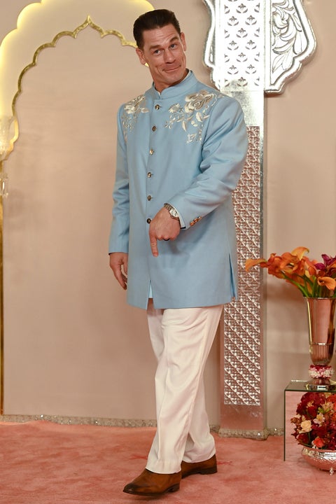 John Cena dons a blue sherwani with gold detailing at the Ambani wedding