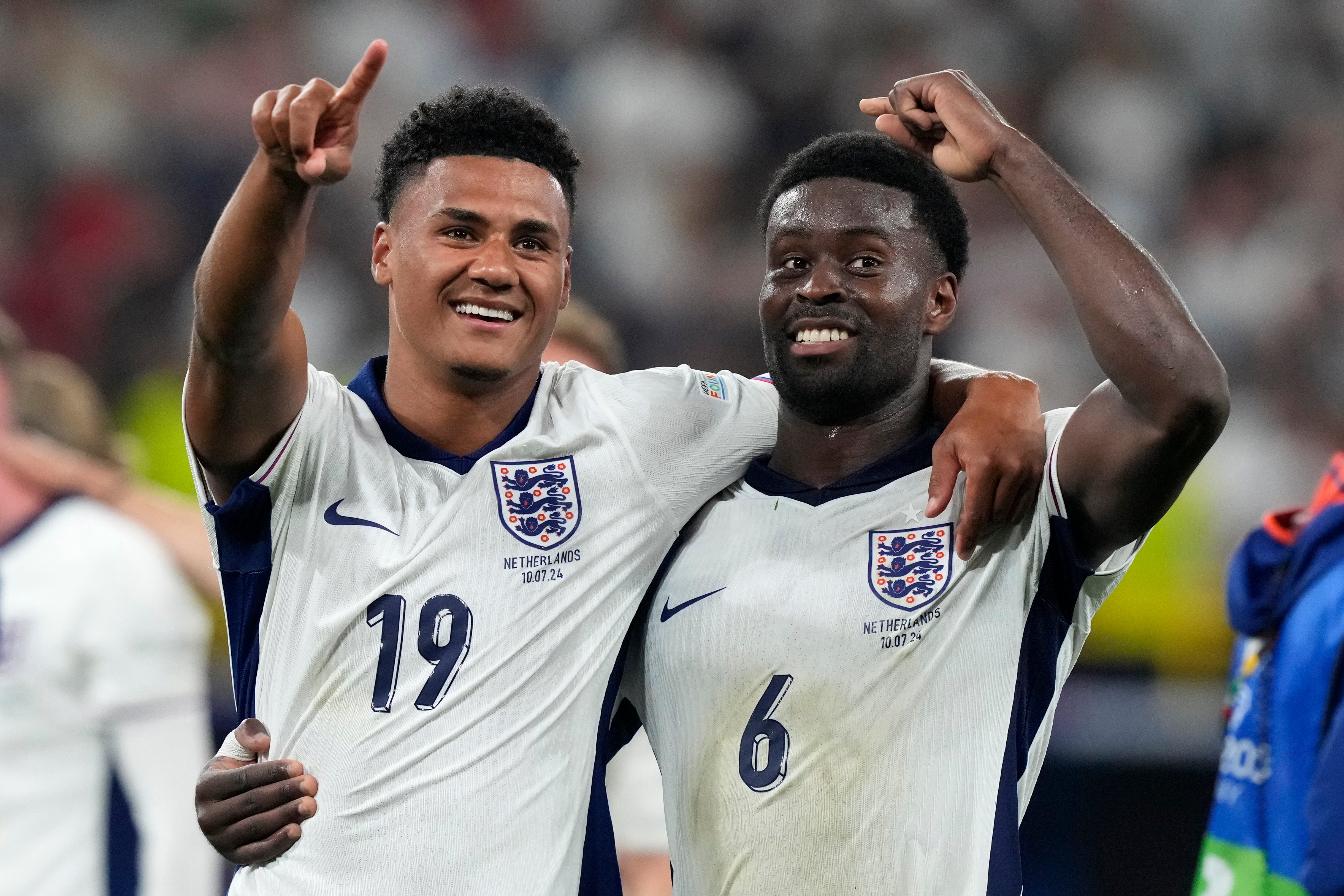 Ollie Watkins celebrates with Marc Guehi after the Aston Villa striker’s winning goal in the semi-final