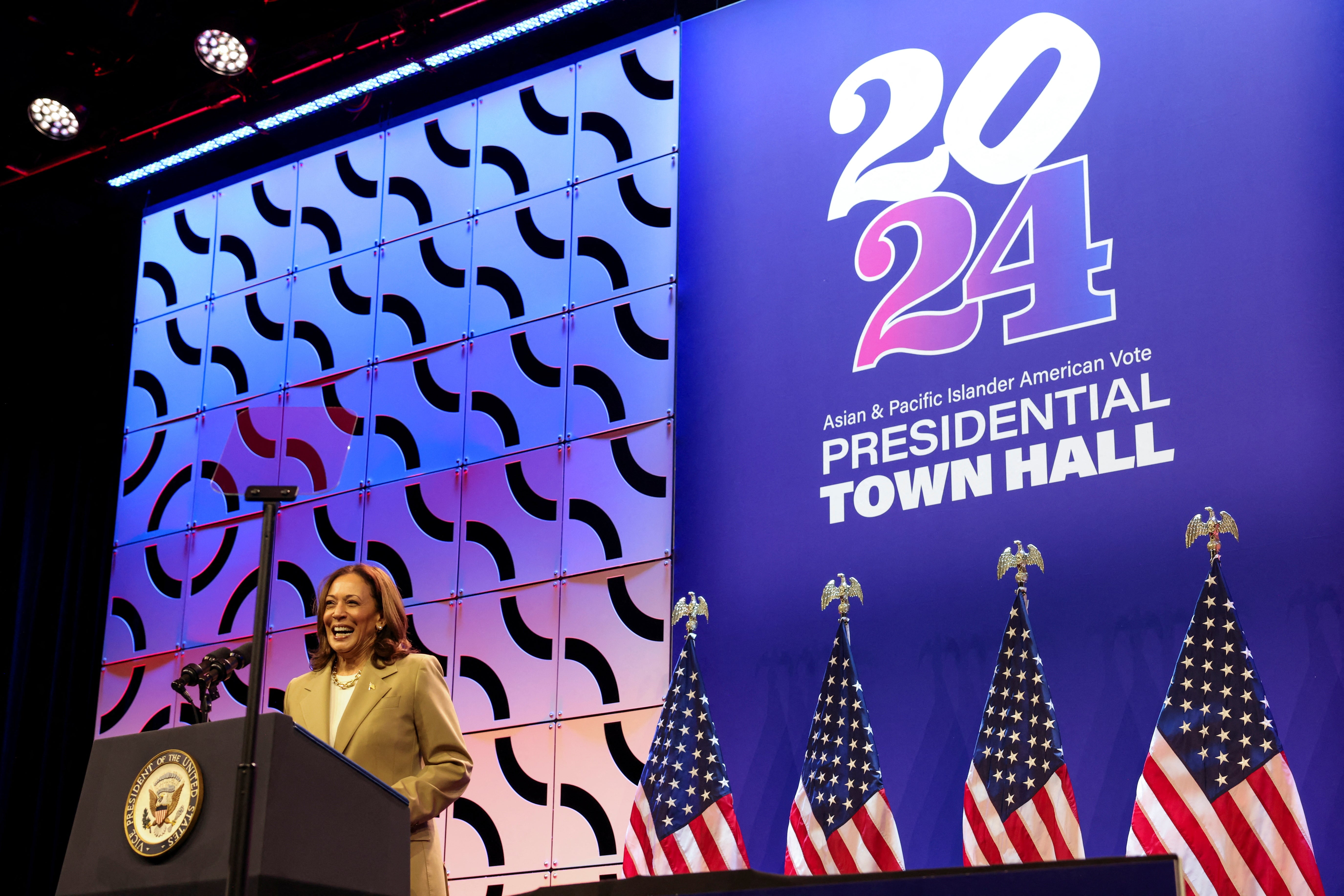 Harris defends Biden at an Asian and Pacific Islander American Vote presidential town hall in Philadelphia