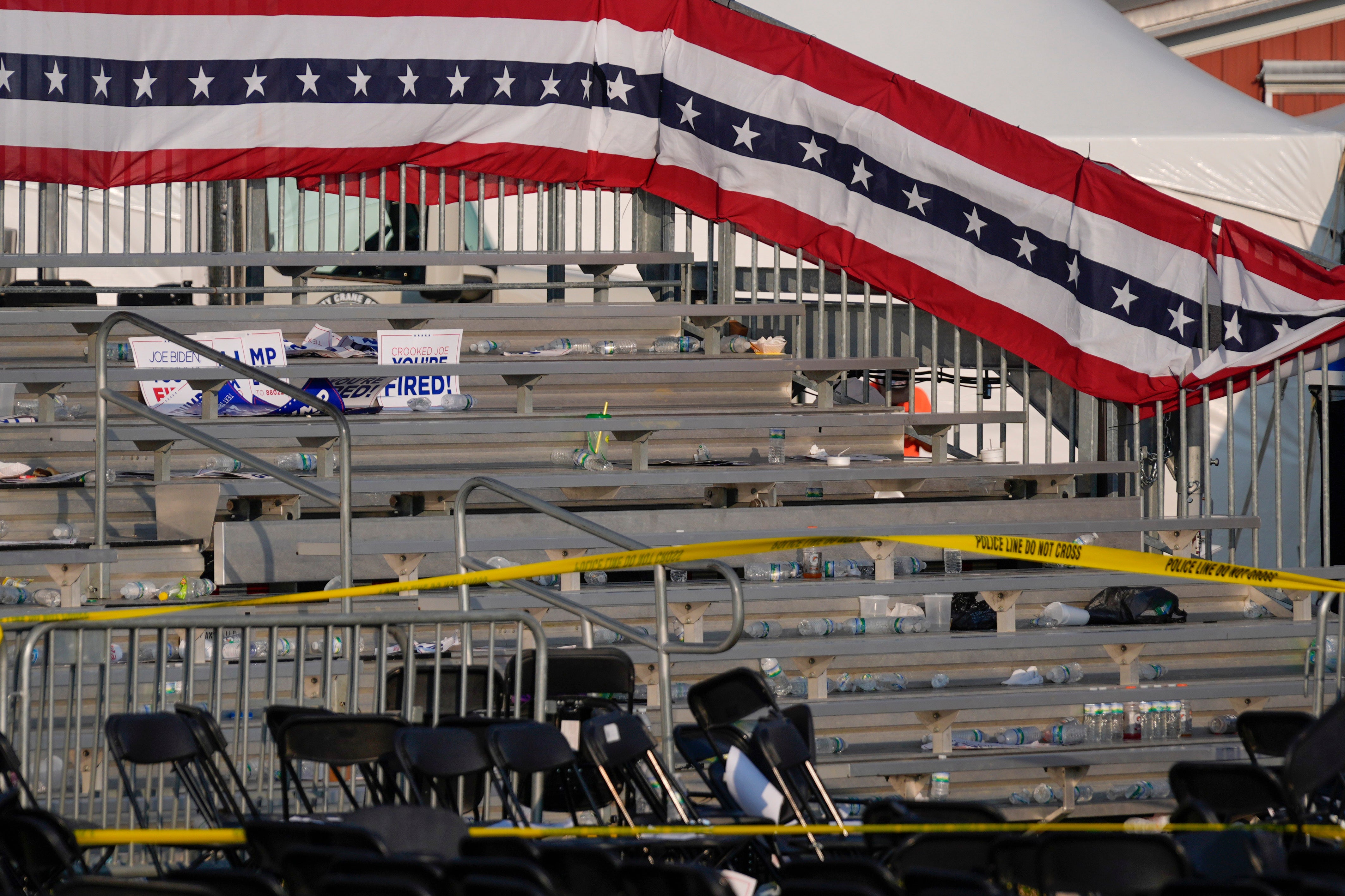 Police cordoned off a section of the bleachers after the attendees slowly dispersed. The area has been labeled a crime scene