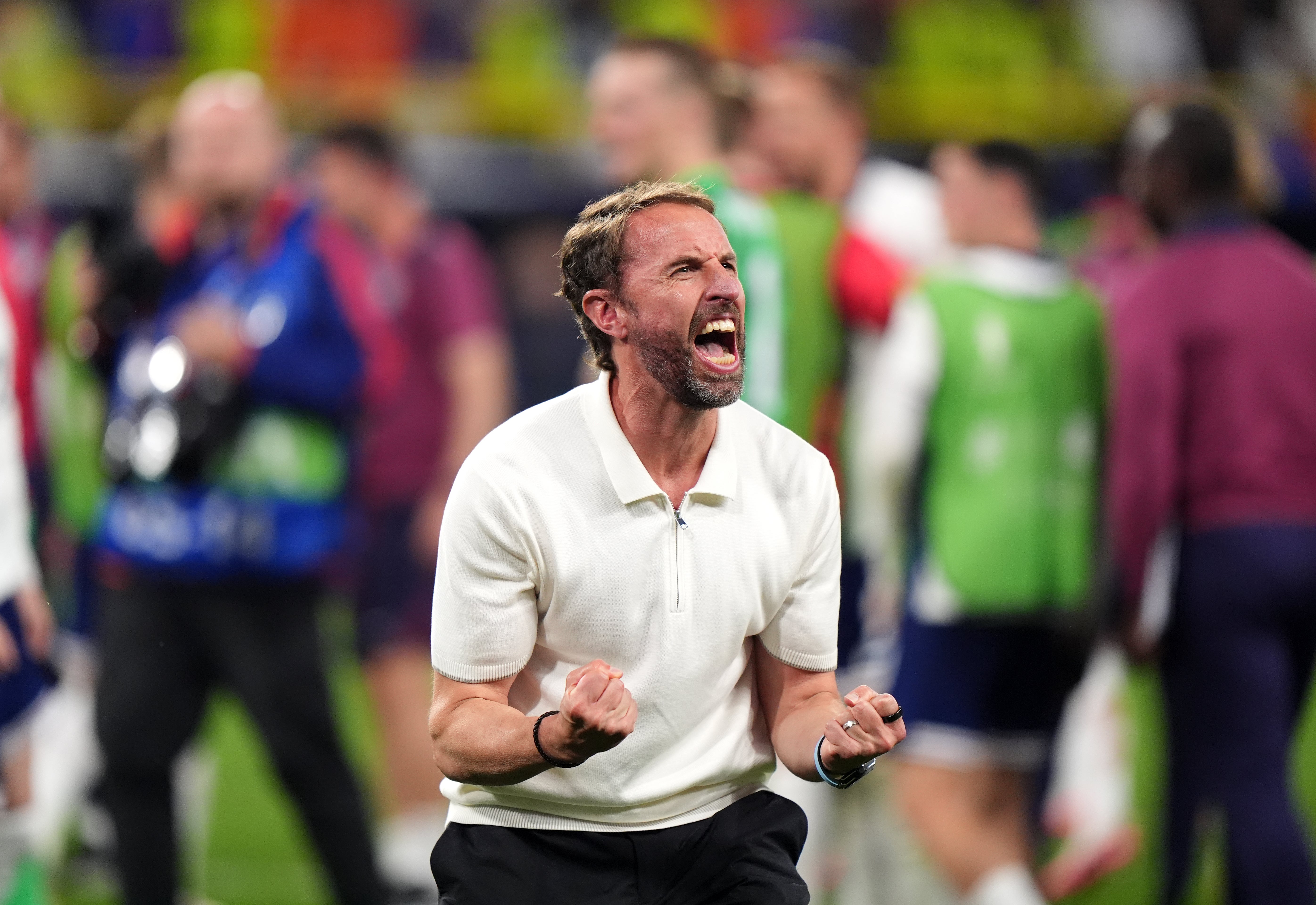 Gareth Southgate celebrates following the Euro 2024 semi-final win over the Netherlands