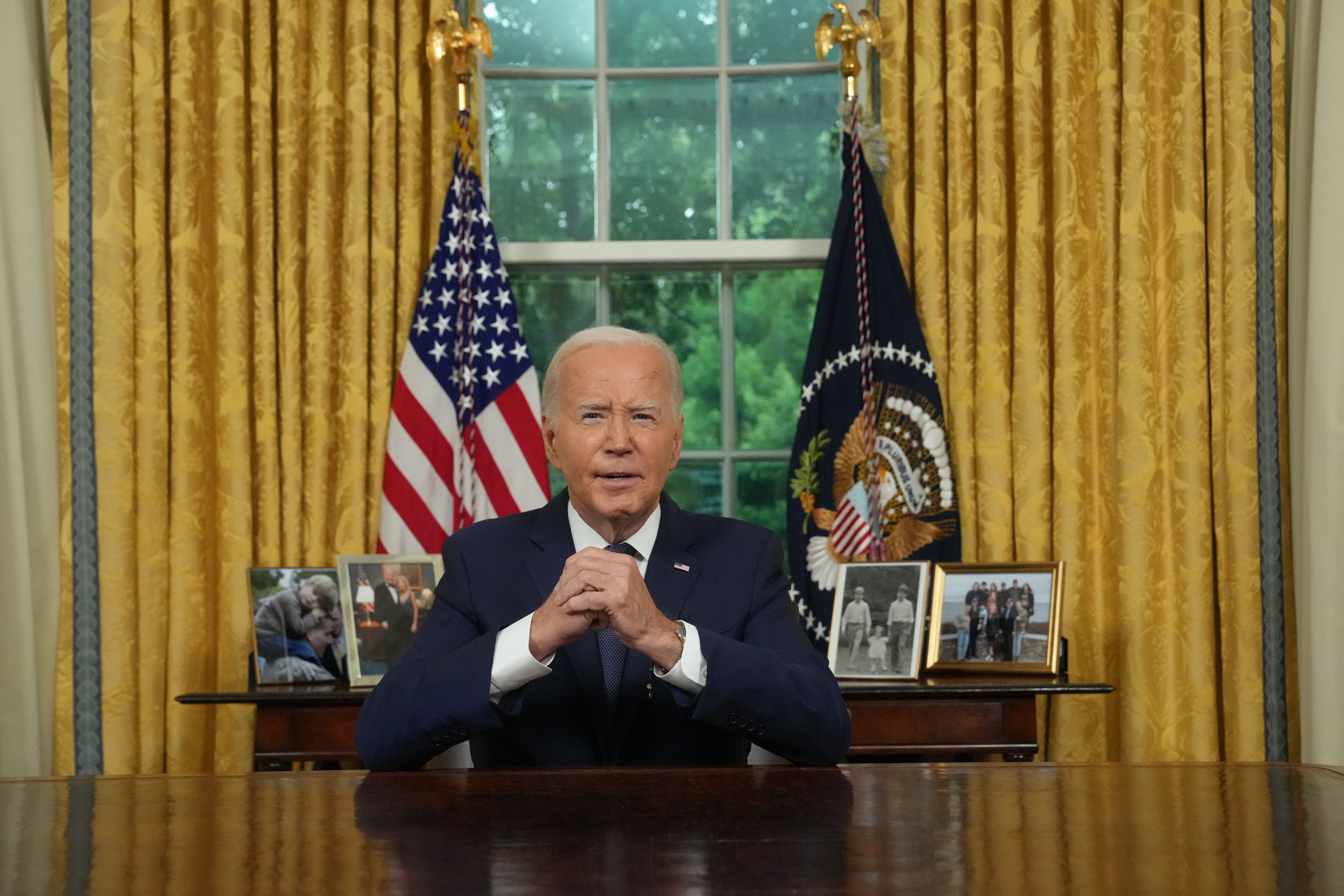 President Joe Biden addresses the nation from the Oval Office of the White House in Washington, on 14 July 2024, about the assassination attempt on Republican presidential candidate former president Donald Trump at a campaign rally in Pennsylvania