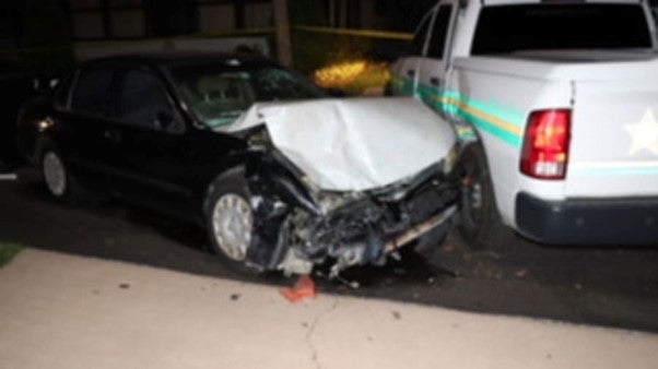 A photo shared by the Polk County Sheriff’s Office showing the crash that Henry Maynard is accused of causing