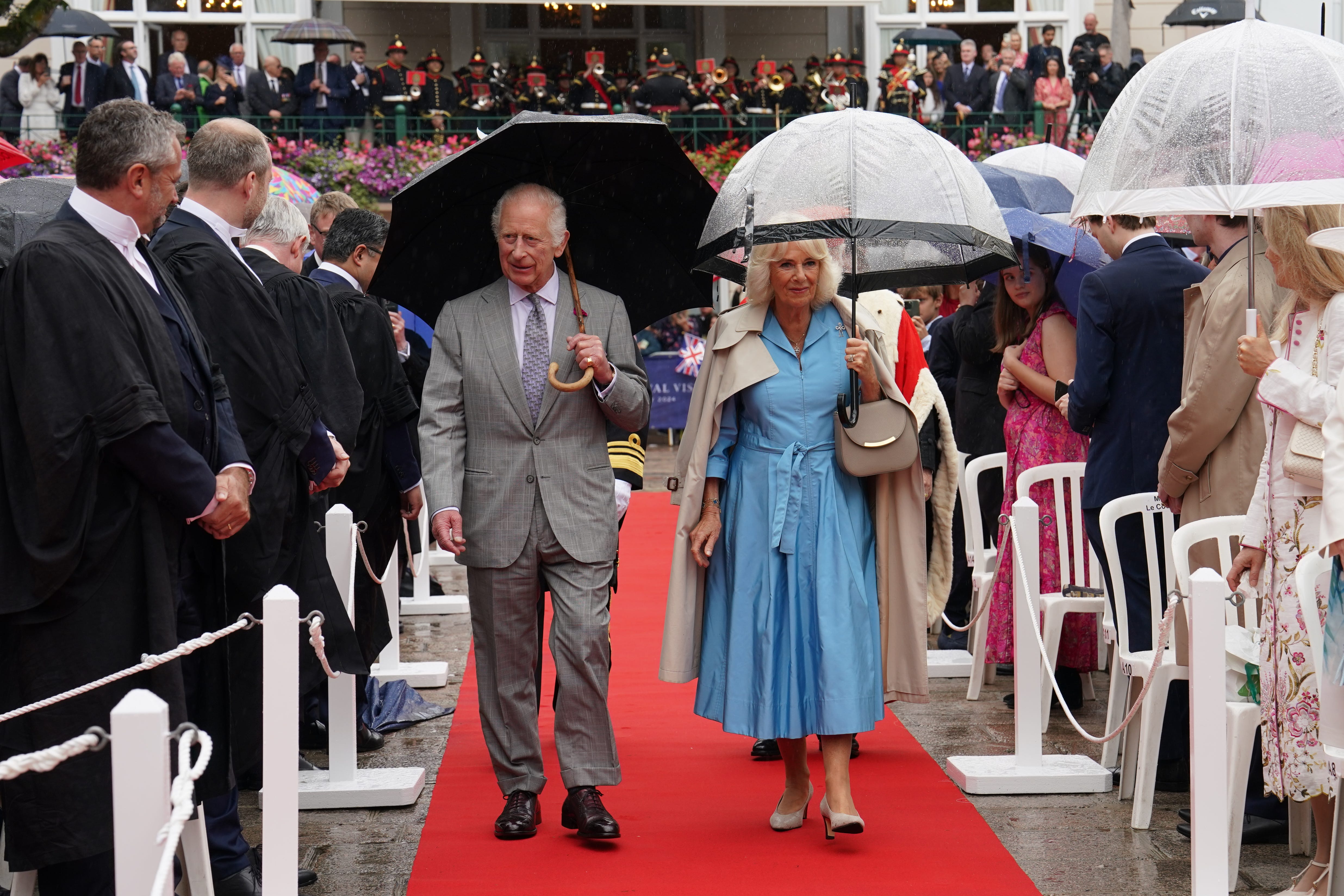 King Charles and Queen Camilla arrive at the Royal Square in St Helier, Jersey (Arthur Edwards/The Sun/PA)