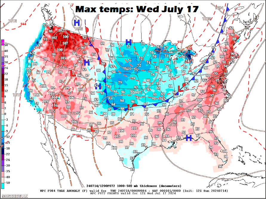 A large dome of cool air from Canada is forecast to relieve the hot climate further into the week