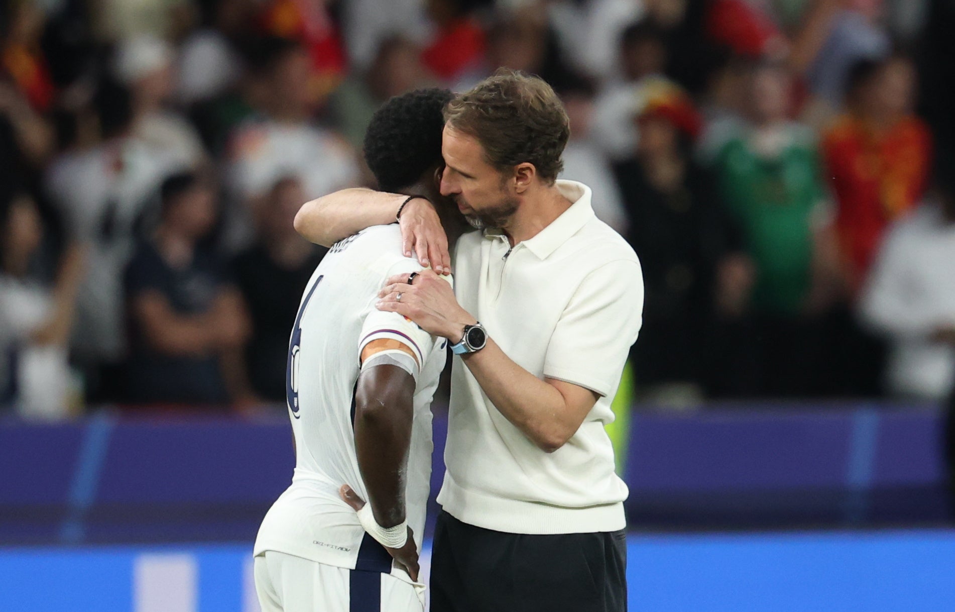 Gareth Southgate embraces Marc Guehi at full time against Spain