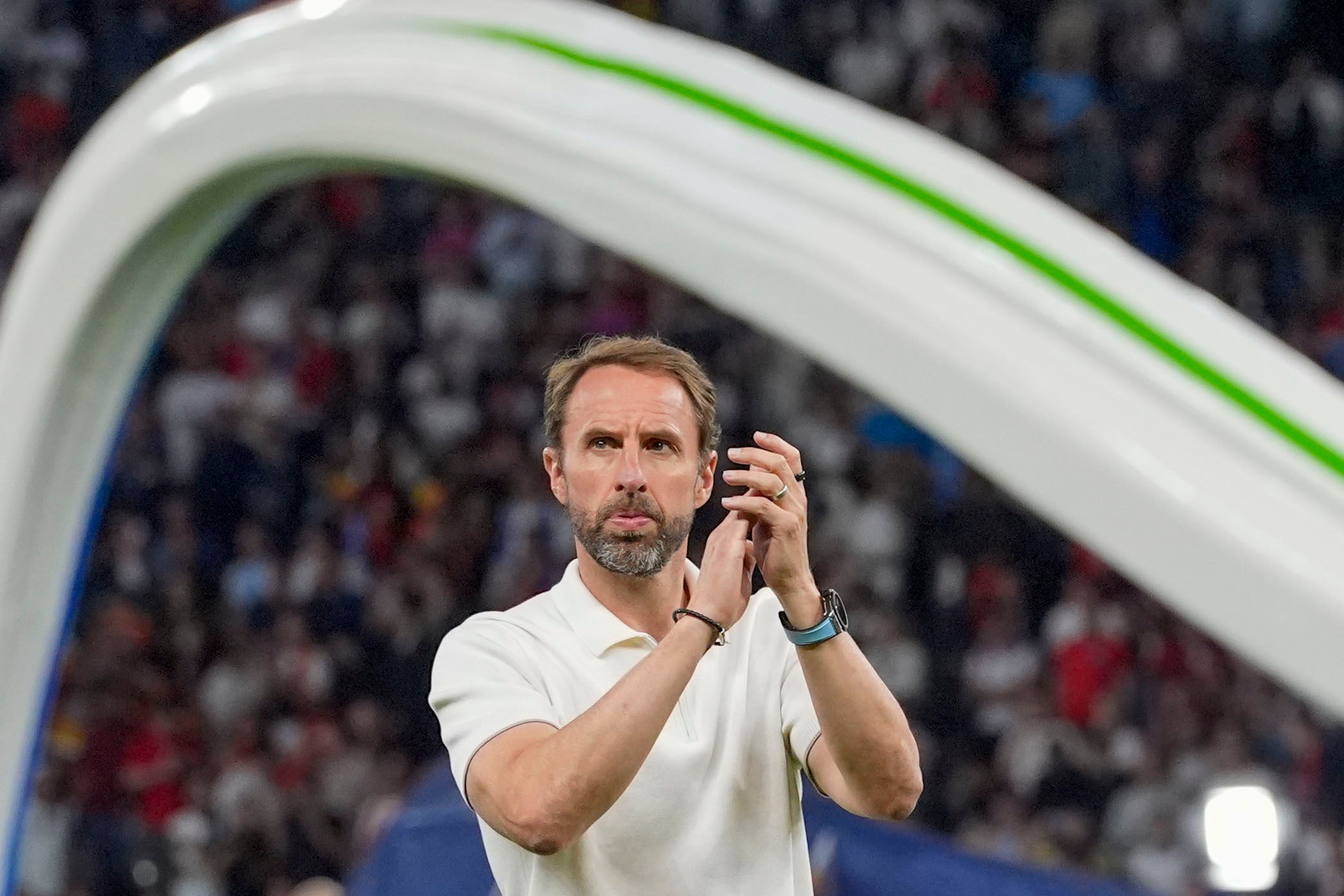 Gareth Southgate applauds England fans after the final in Berlin