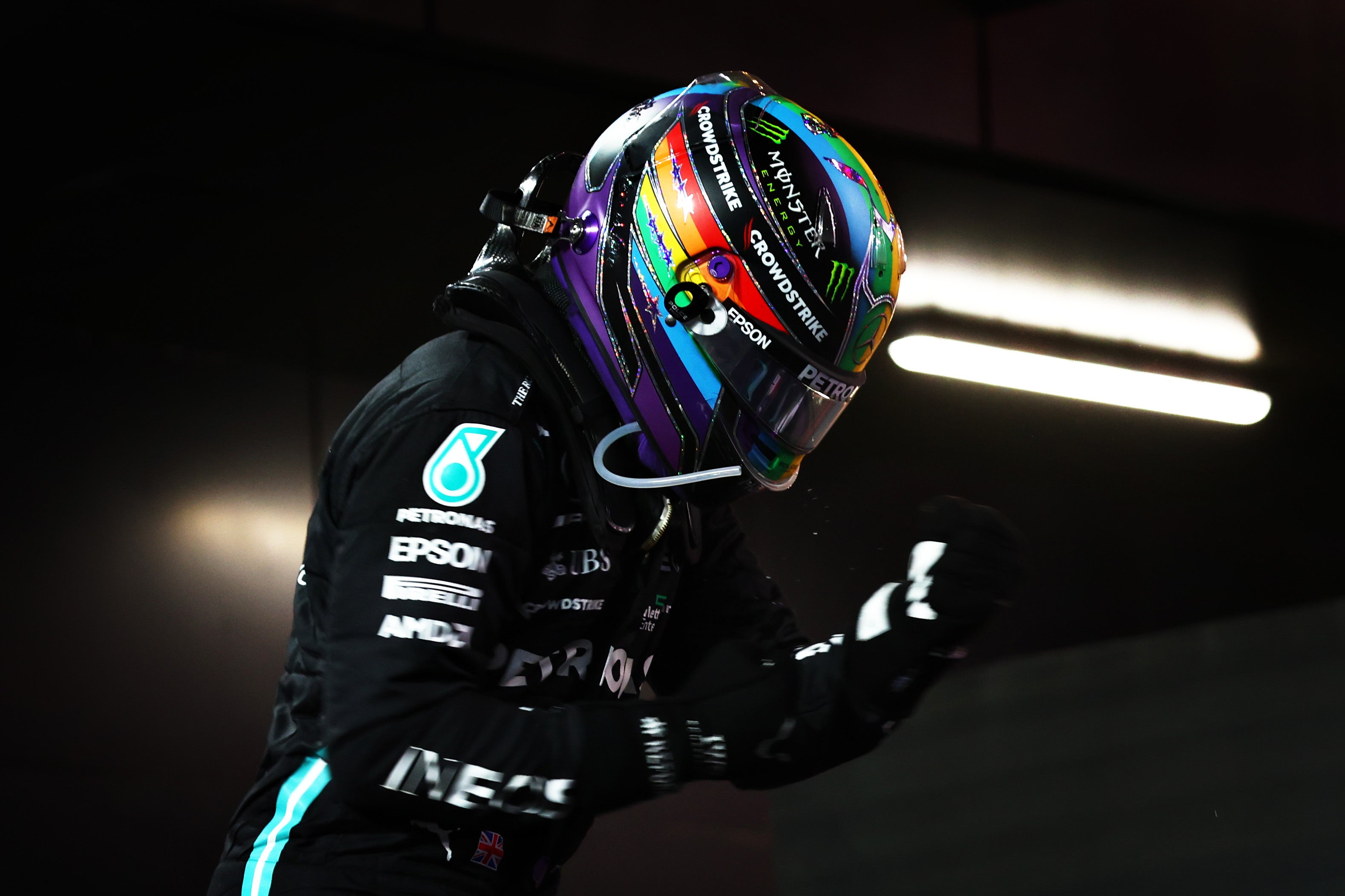 Lewis Hamilton has worn a rainbow helmet at races around the world