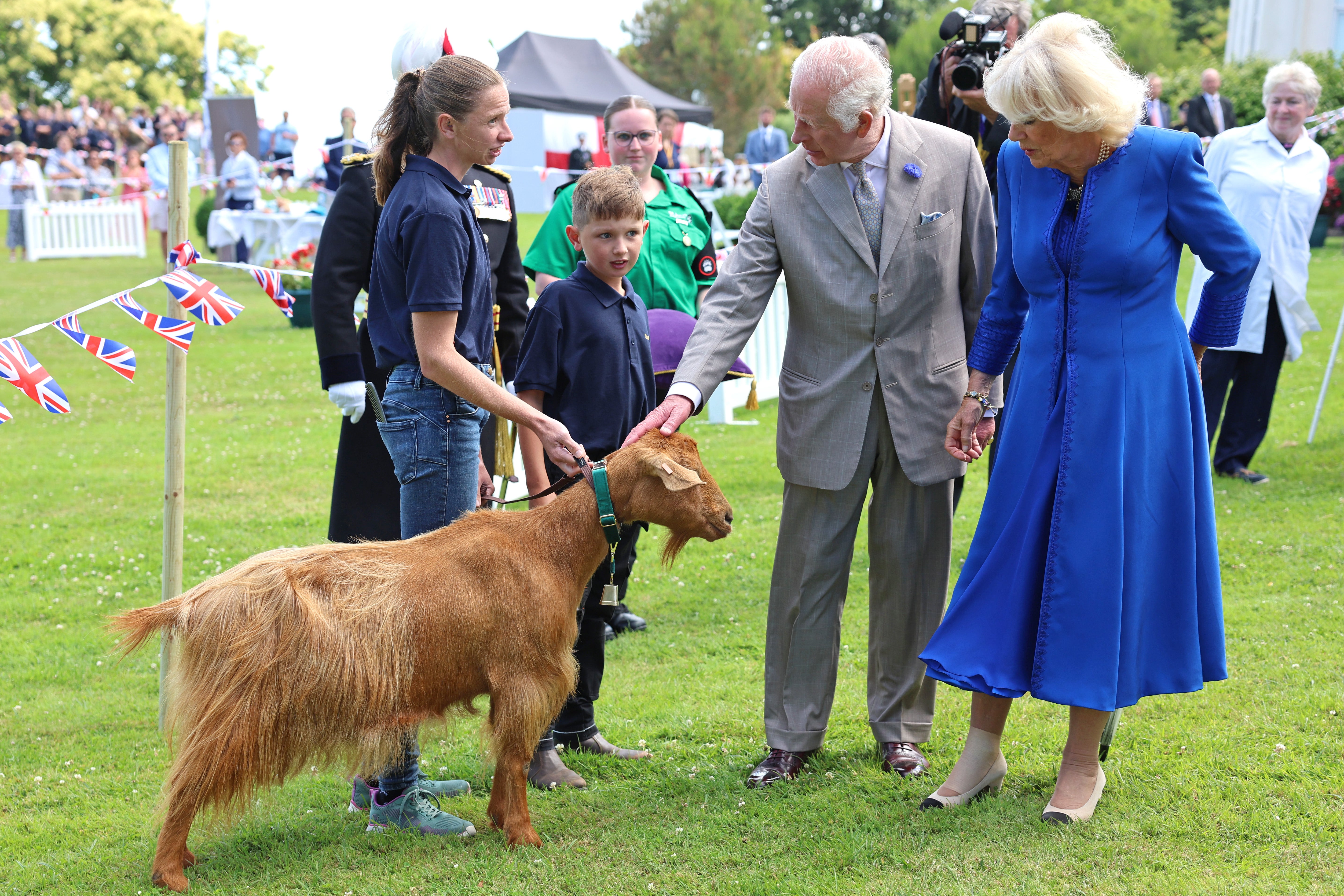 The King and Queen met the Golden Guernsey Goat as well as locals.