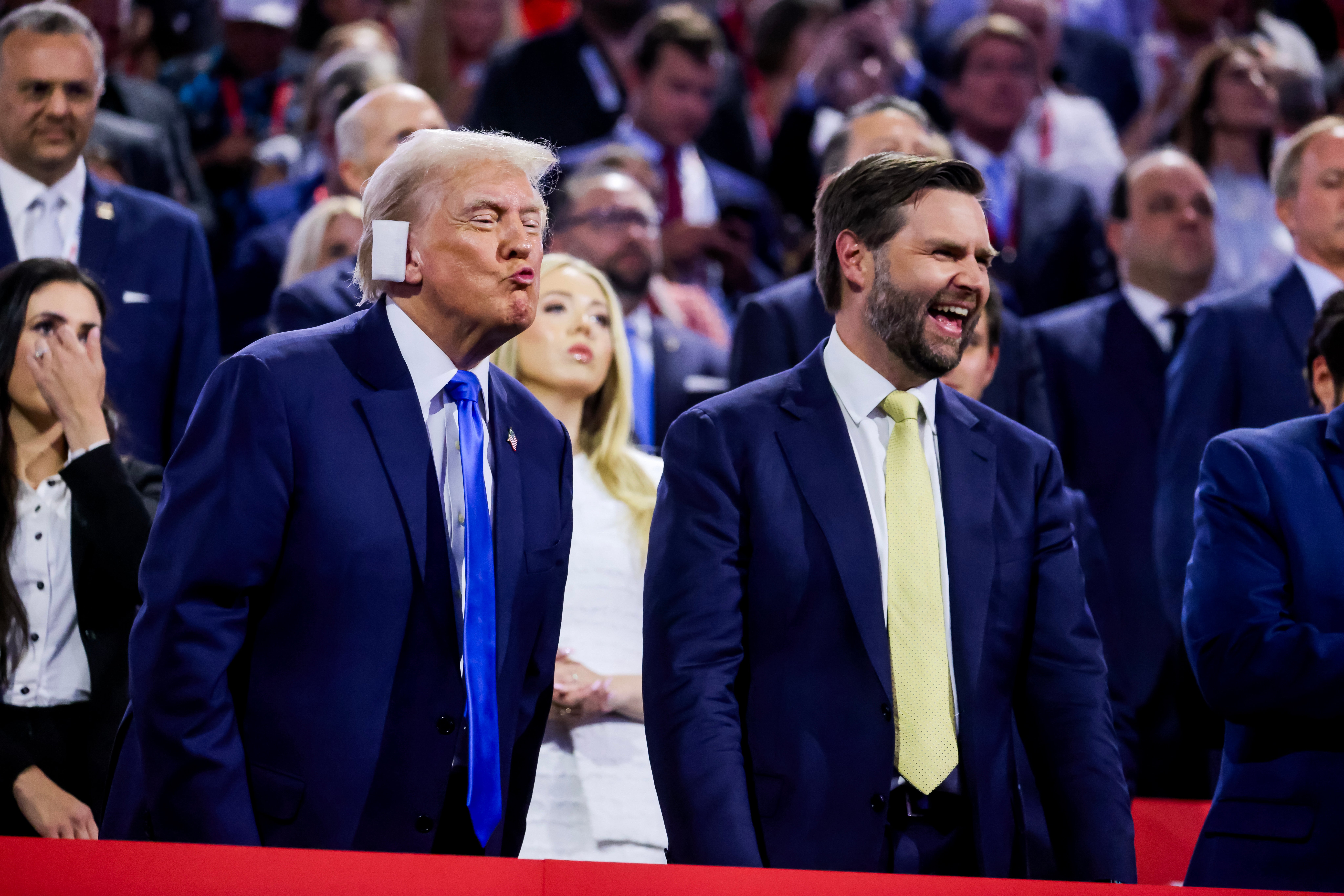 Donald Trump and his vice presidential running mate Senator JD Vance attend the second day of the Republican National Convention