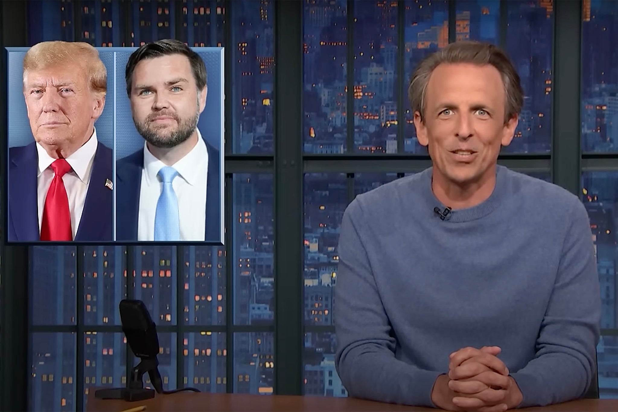 Comedian Seth Meyers poked fun at Trump’s VP pick on Tuesday night