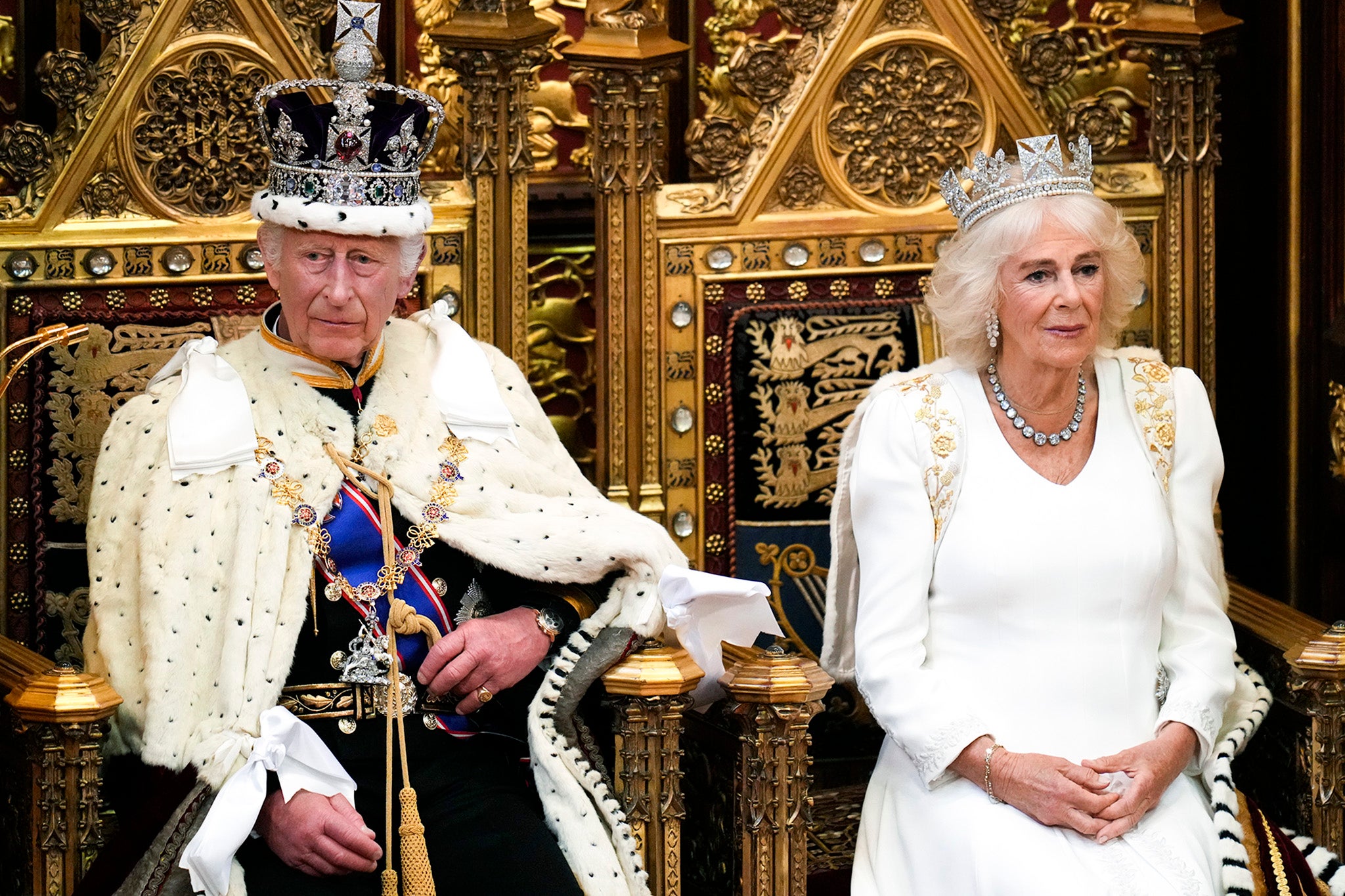 King Charles and Queen Camilla at the State Opening of Parliament.