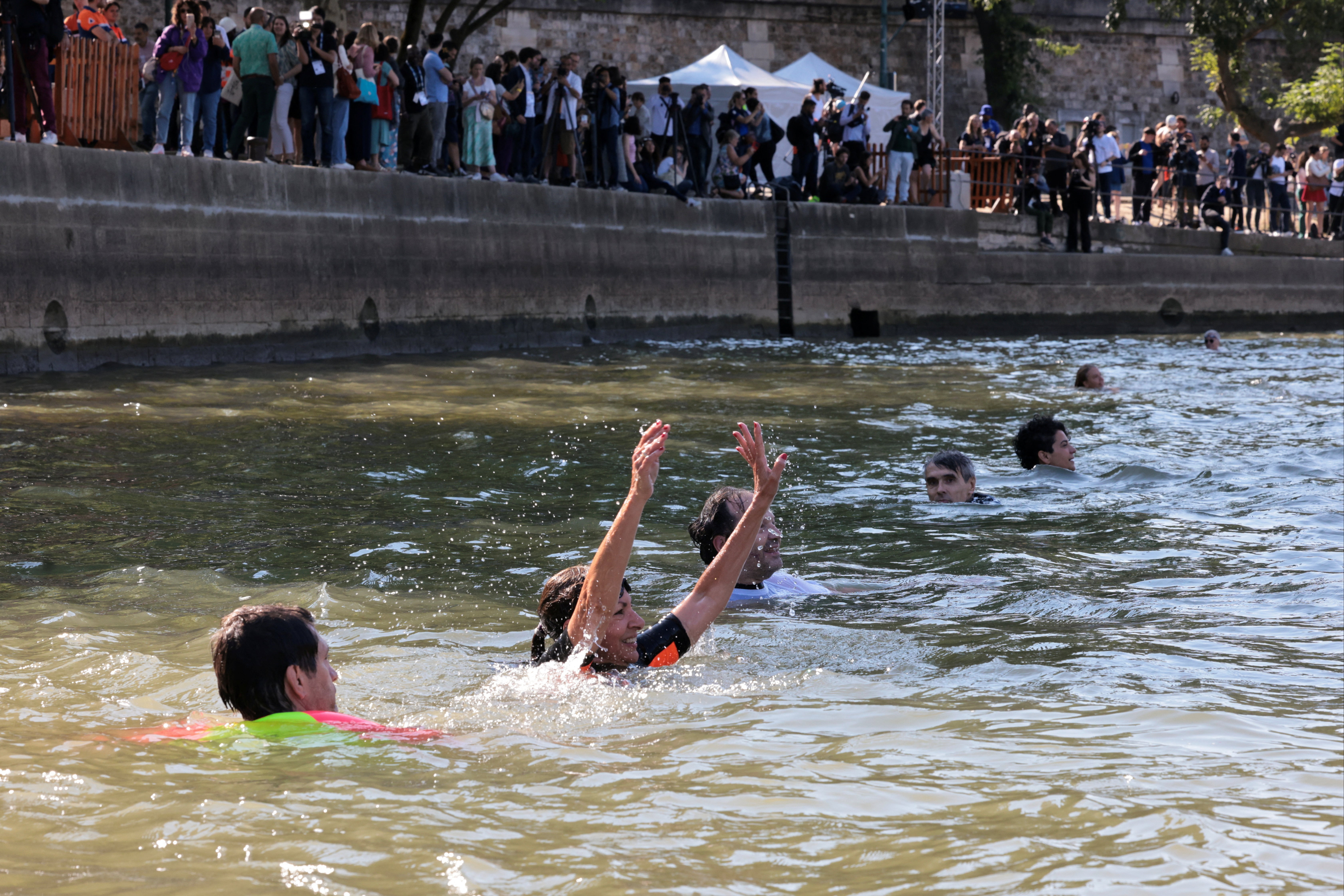 Paris mayor Anne Hidalgo swims in the Seine