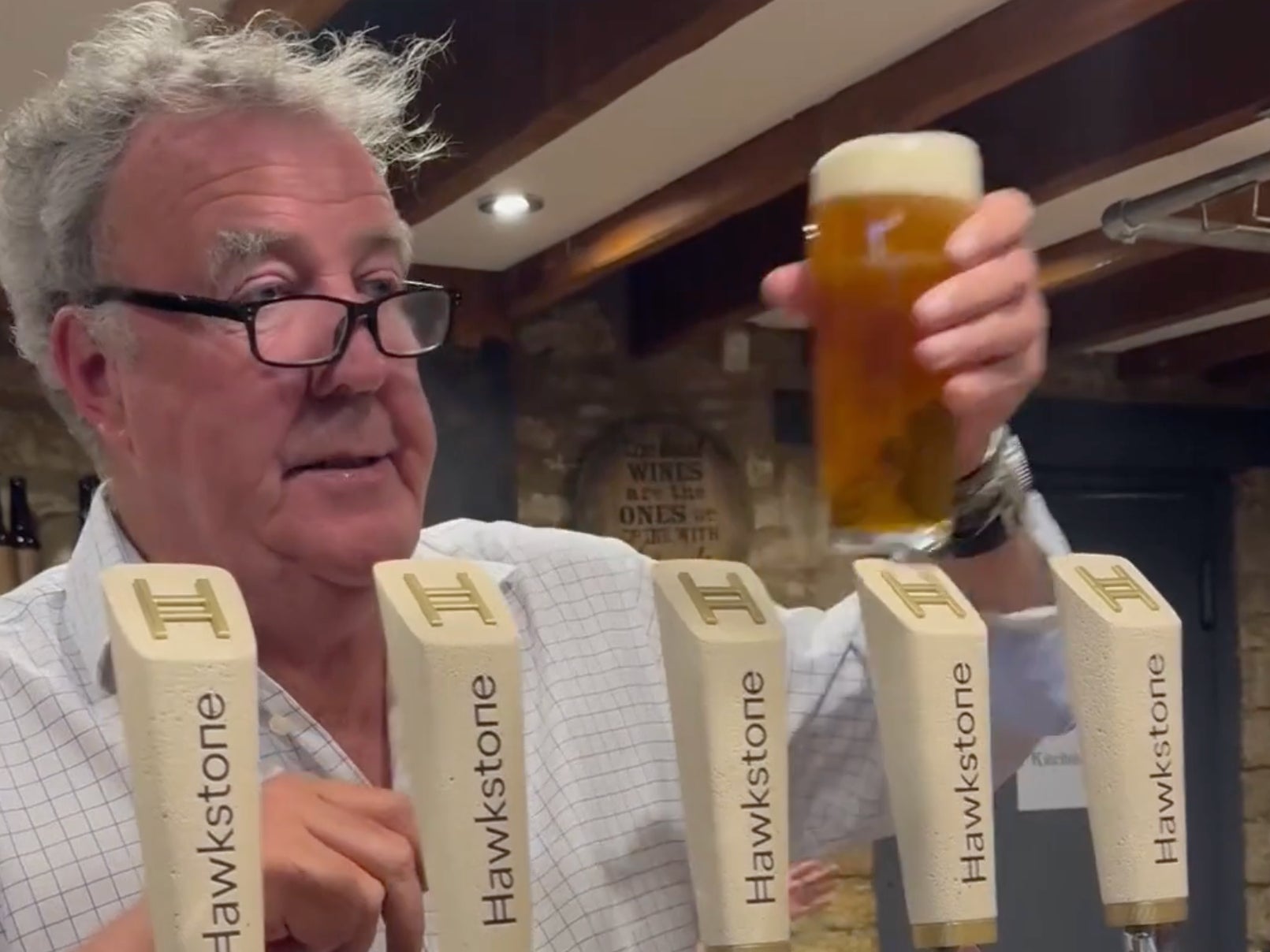 Clarkson served pints at his unfinished pub