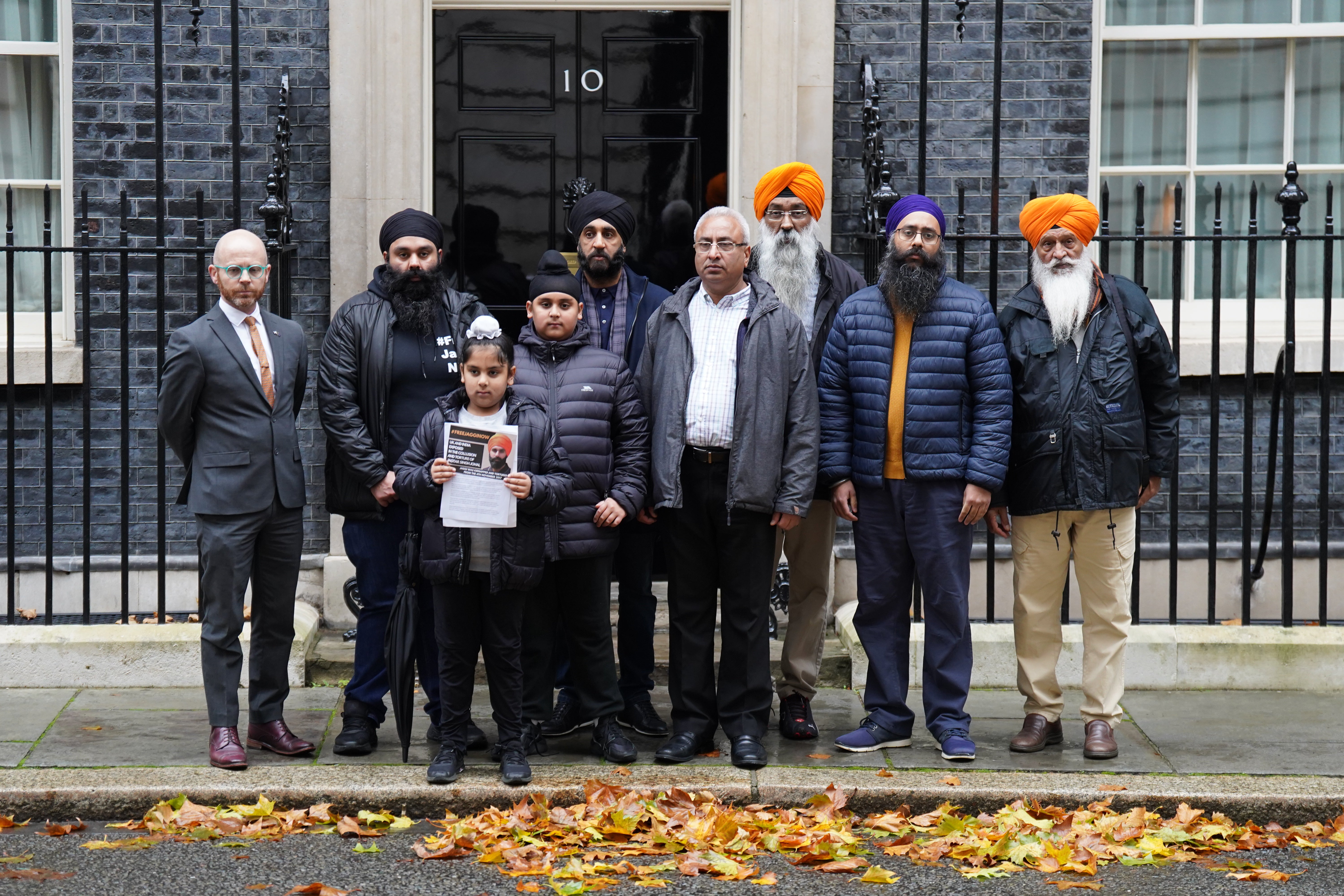 Members of the Free Jaggi Now Campaign hand a petition in to 10 Downing Street in 2022 marking the five years Johal had spent in detention