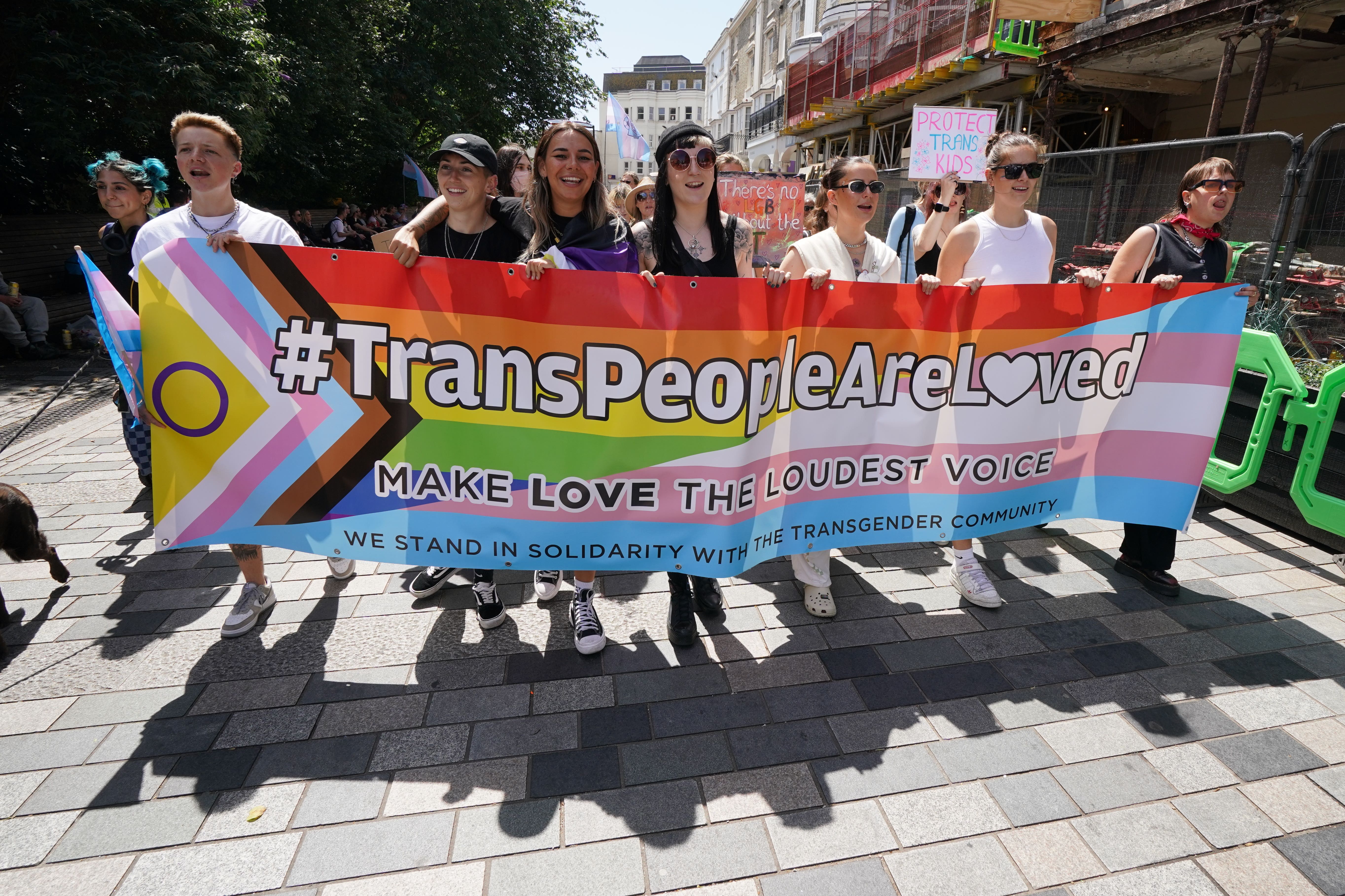 People take part in a Trans Pride protest march in Brighton (Gareth Fuller/PA)