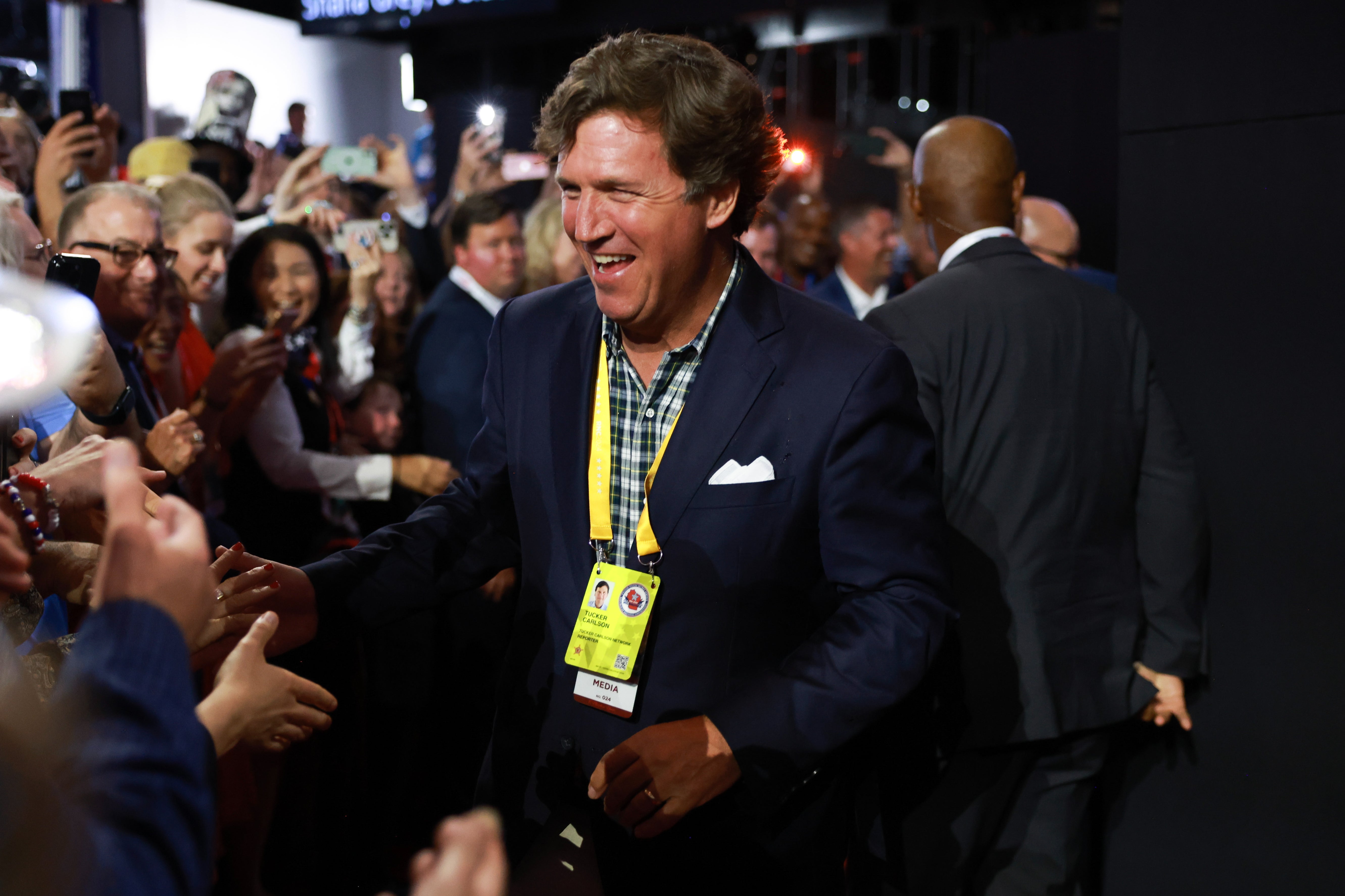 Right-wing media personality Tucker Carlson was spotted at Fox News’s green room at the RNC convention