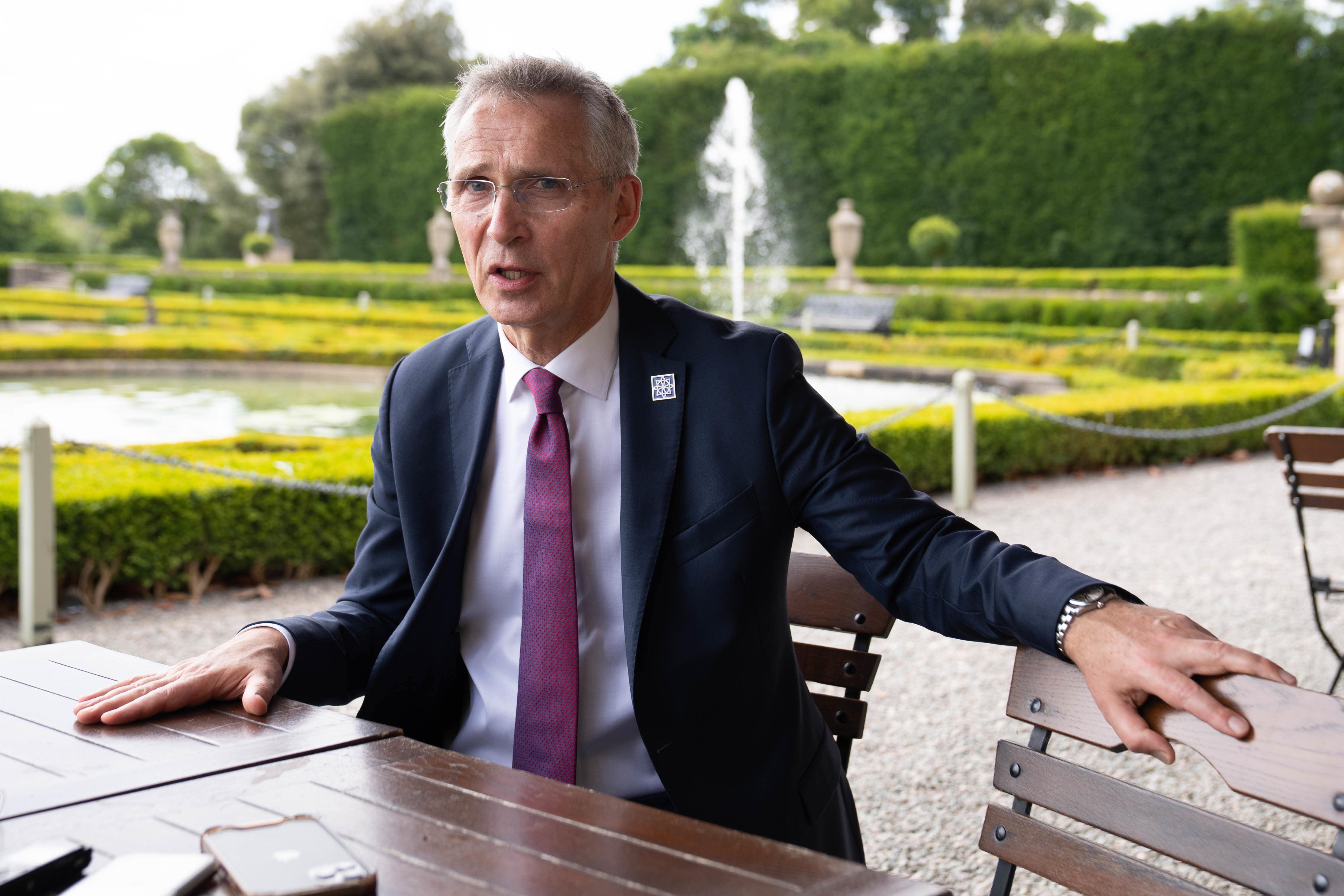 Nato Secretary General Jens Stoltenberg speaking to the media during the European Political Community summit