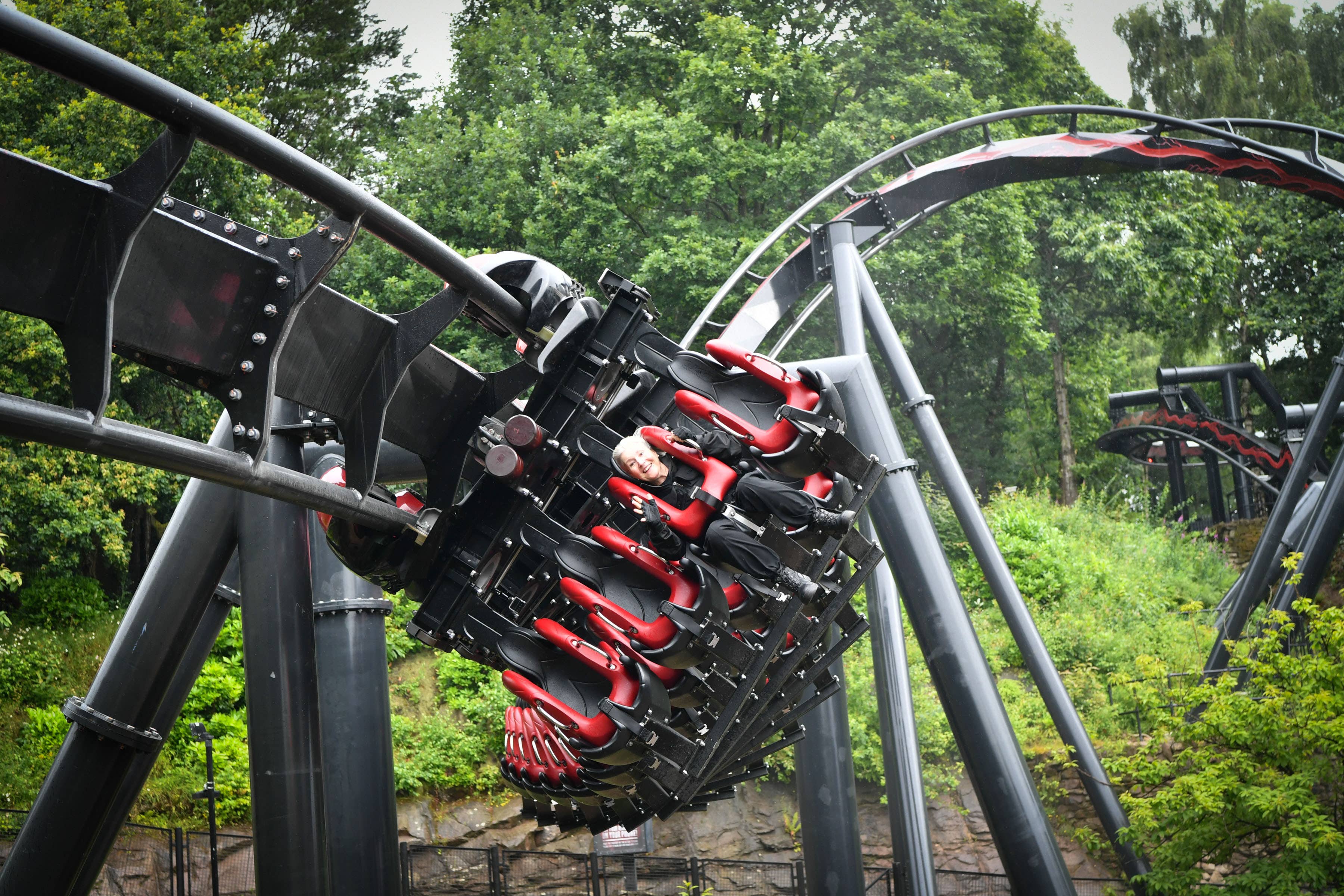 Daredevil grandmother Jackie Smith on a rollercoaster (Alton Towers Resort/PA)