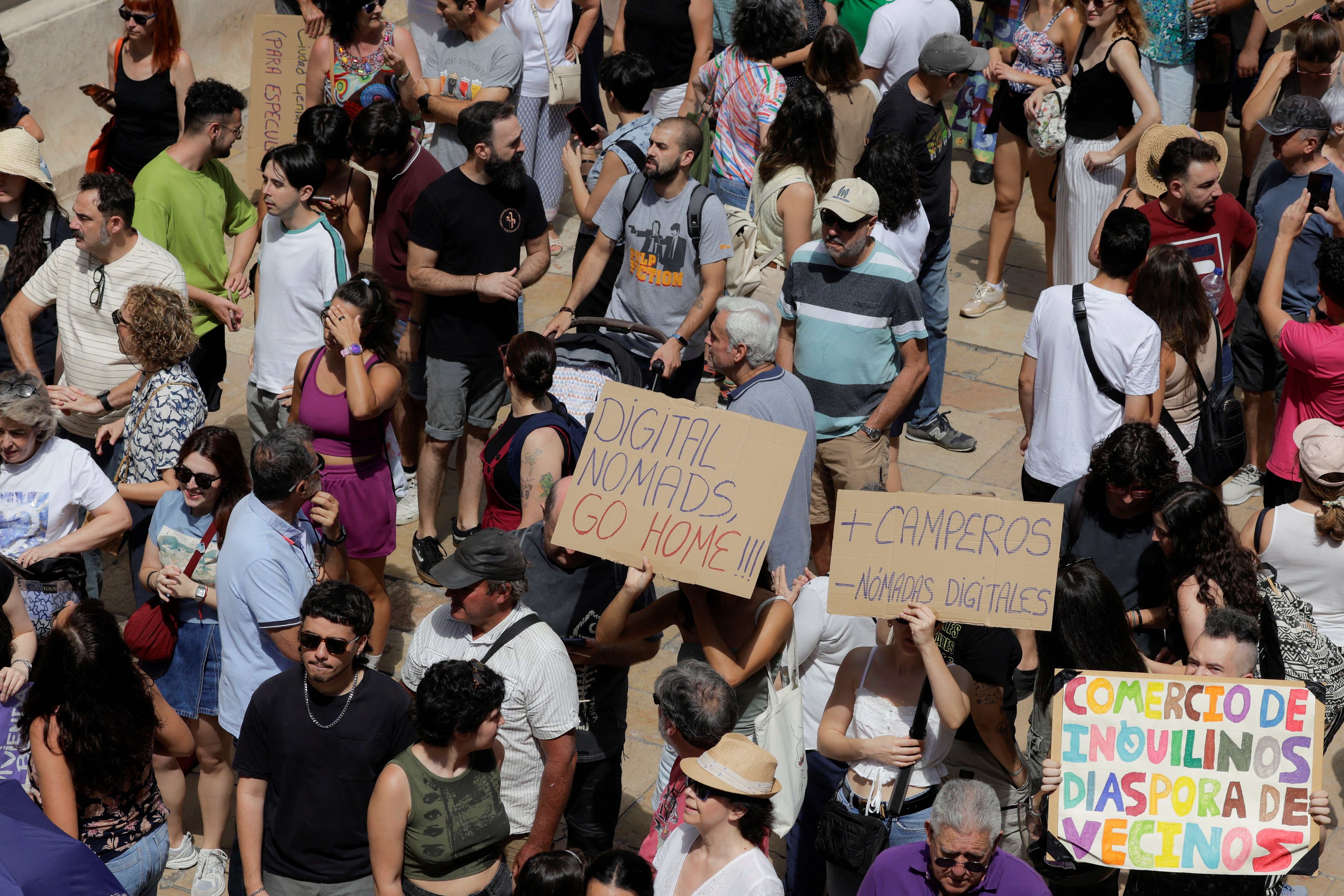 Demonstrators protest mass tourism in Málaga, Spain