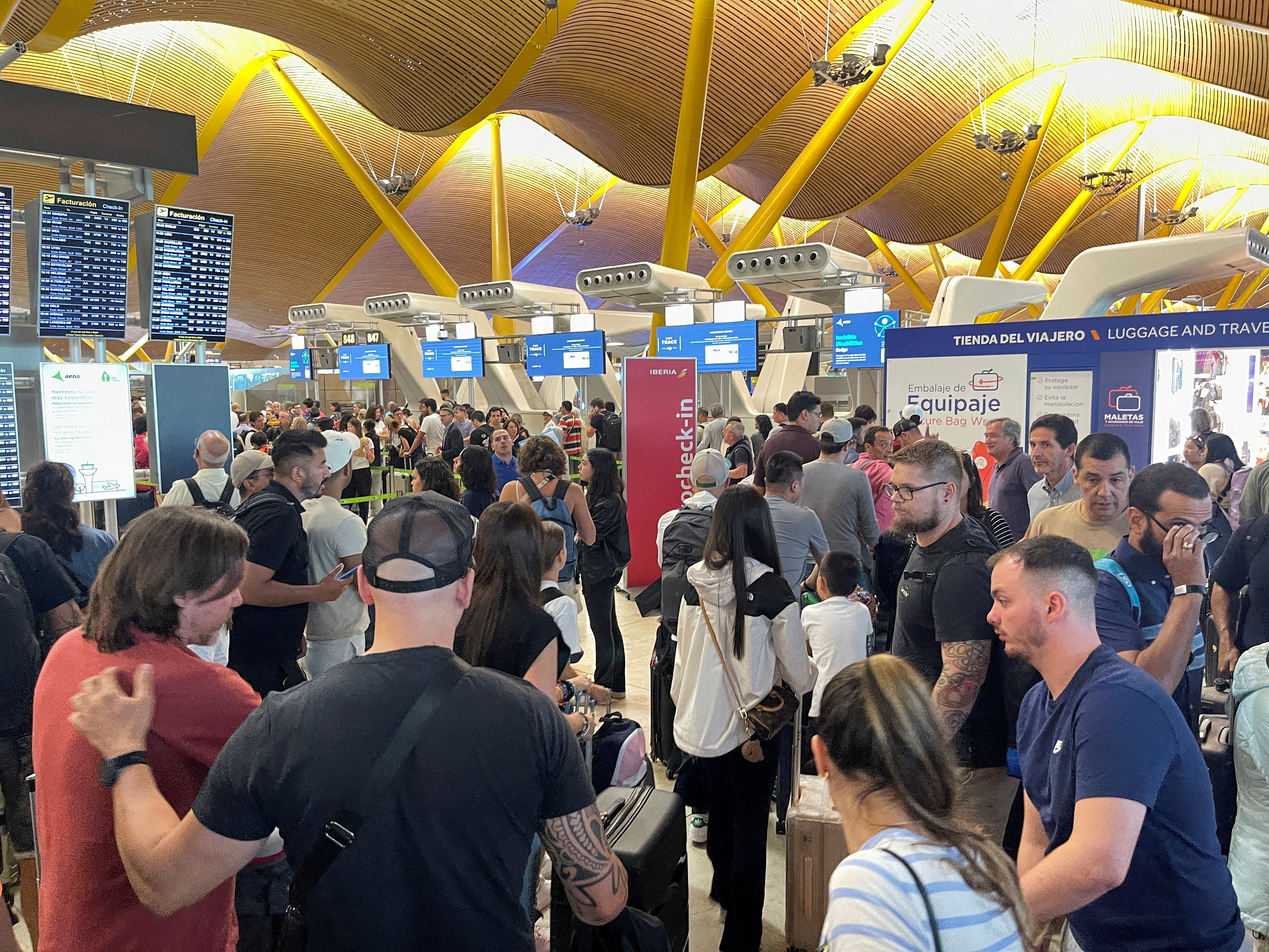 Passengers at Madrid’s Barajas airport were among those stranded by the global IT outage