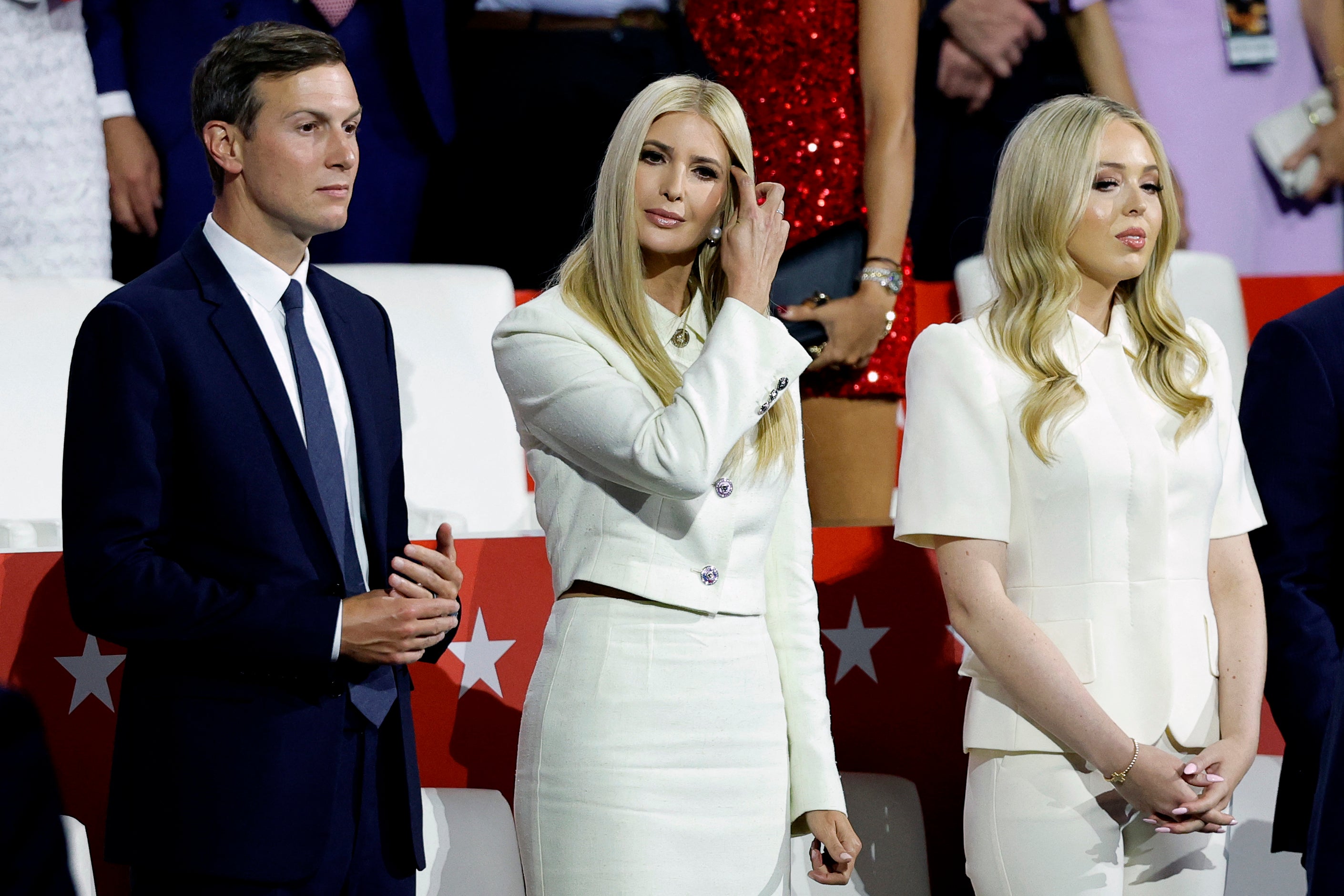 Jared Kushner, Ivanka Trump and Tiffany Trump look on at the convention