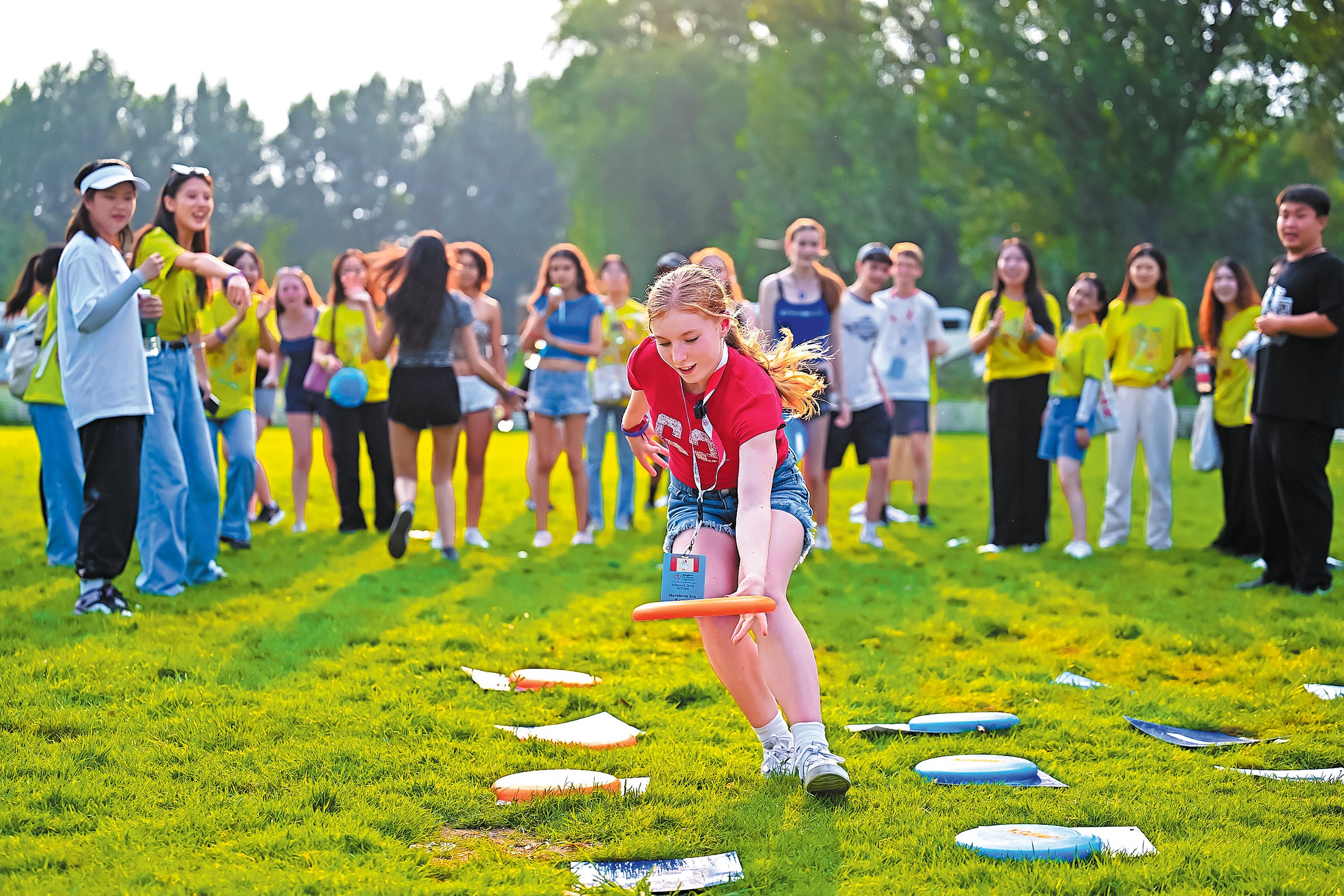 Students from Tytherington School in the United Kingdom participate in a sporting event held by Beijing Language and Culture University in July