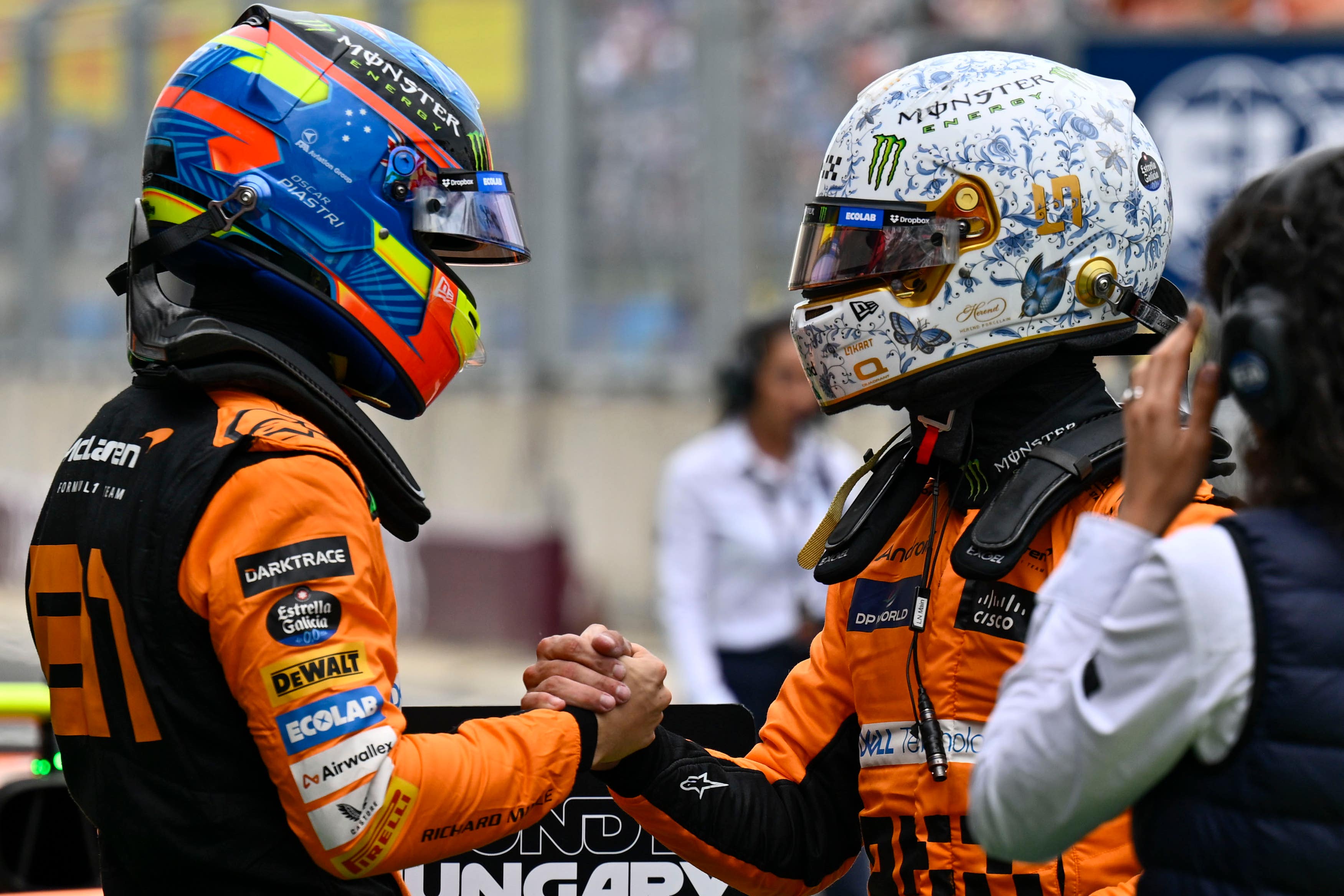 Lando Norris (right) beat Oscar Piastri (left) to pole (AP Photo/Denes Erdos)