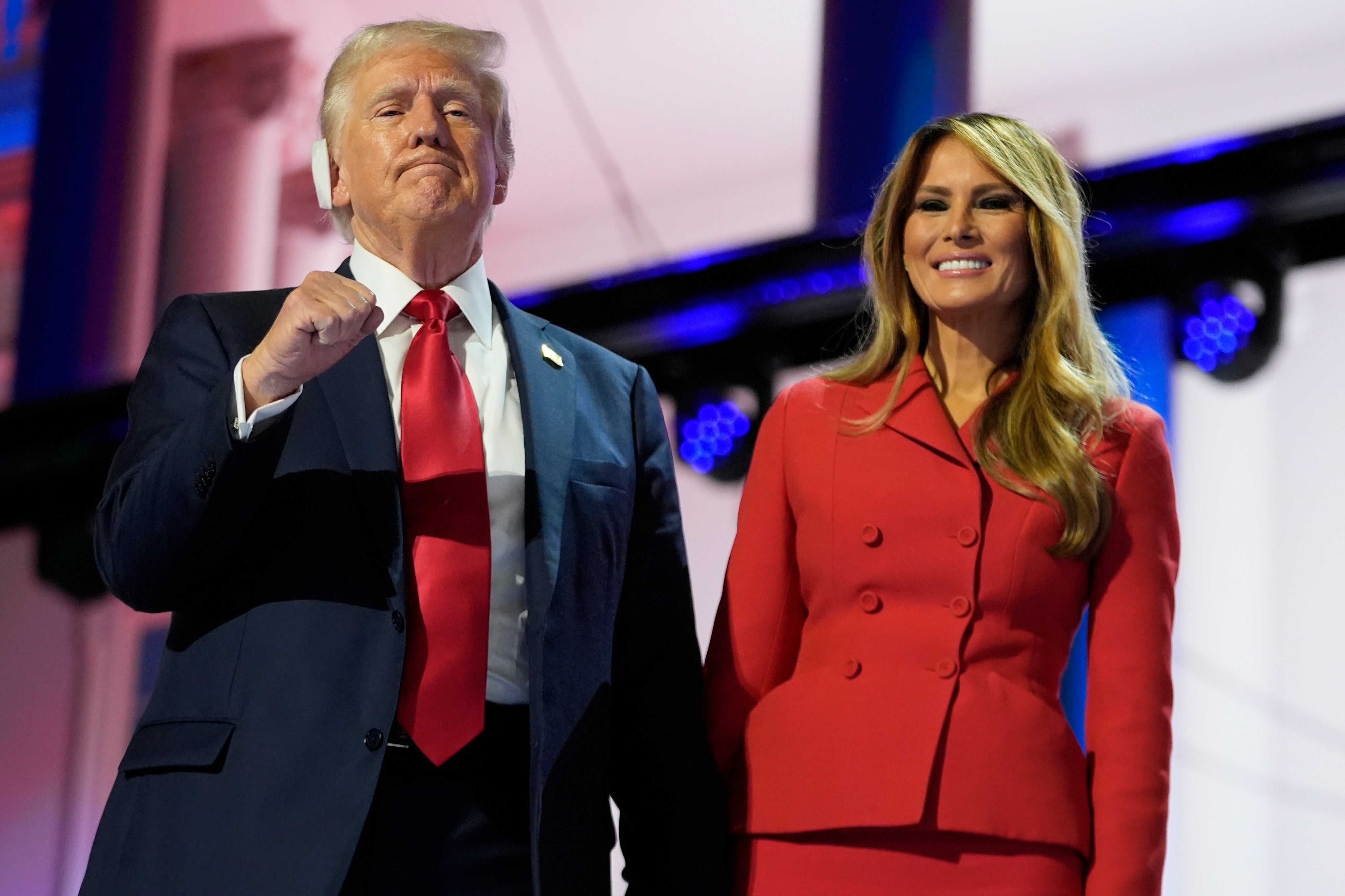 Republican presidential candidate former President Donald Trump and Melania Trump during the final day of the Republican National Convention Thursday, July 18, 2024, in Milwaukee. The former first lady is set to release a book in the fall