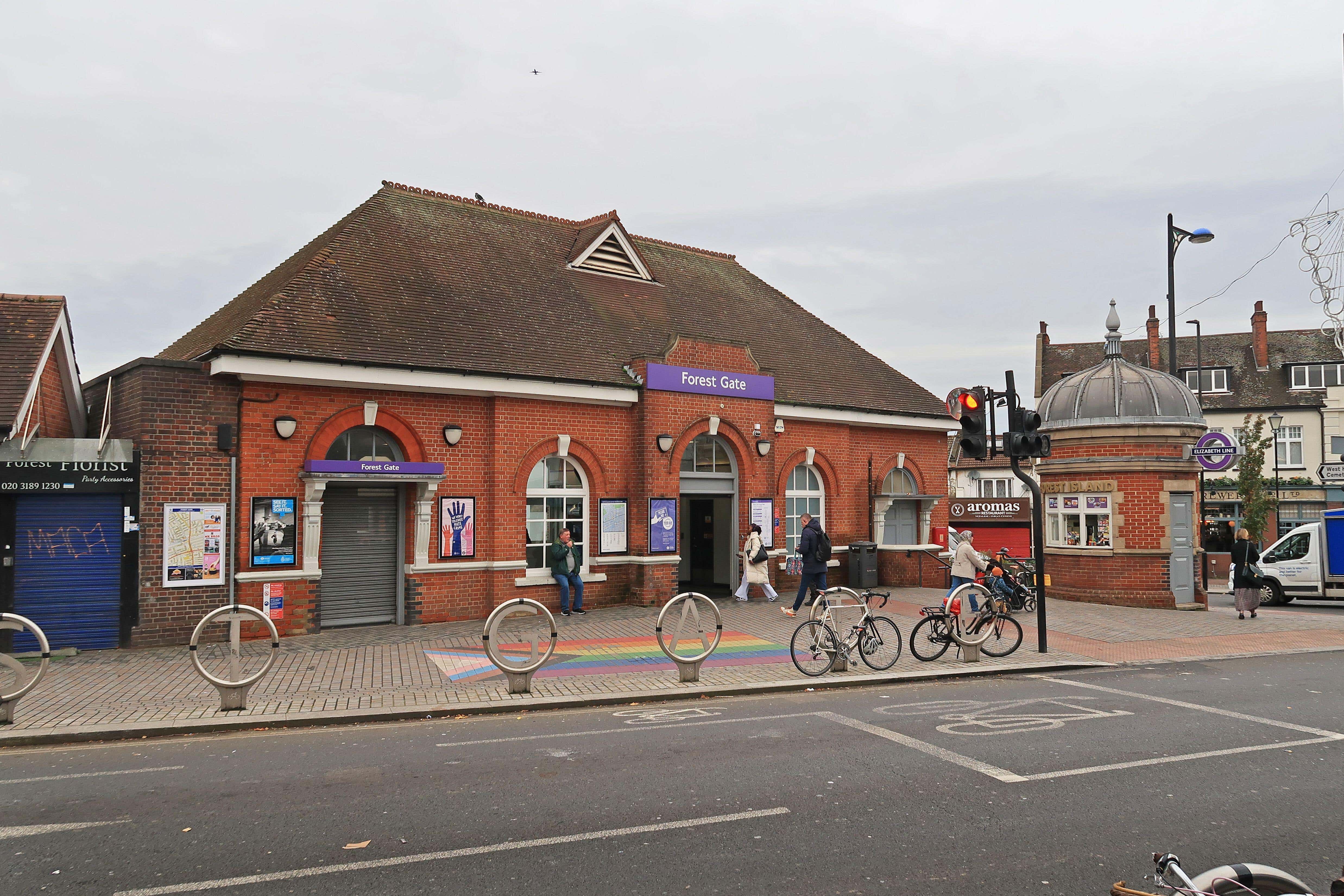 The Pride flag which was vandalised was painted on the pavement outside Forest Gate station (Alamy/PA)