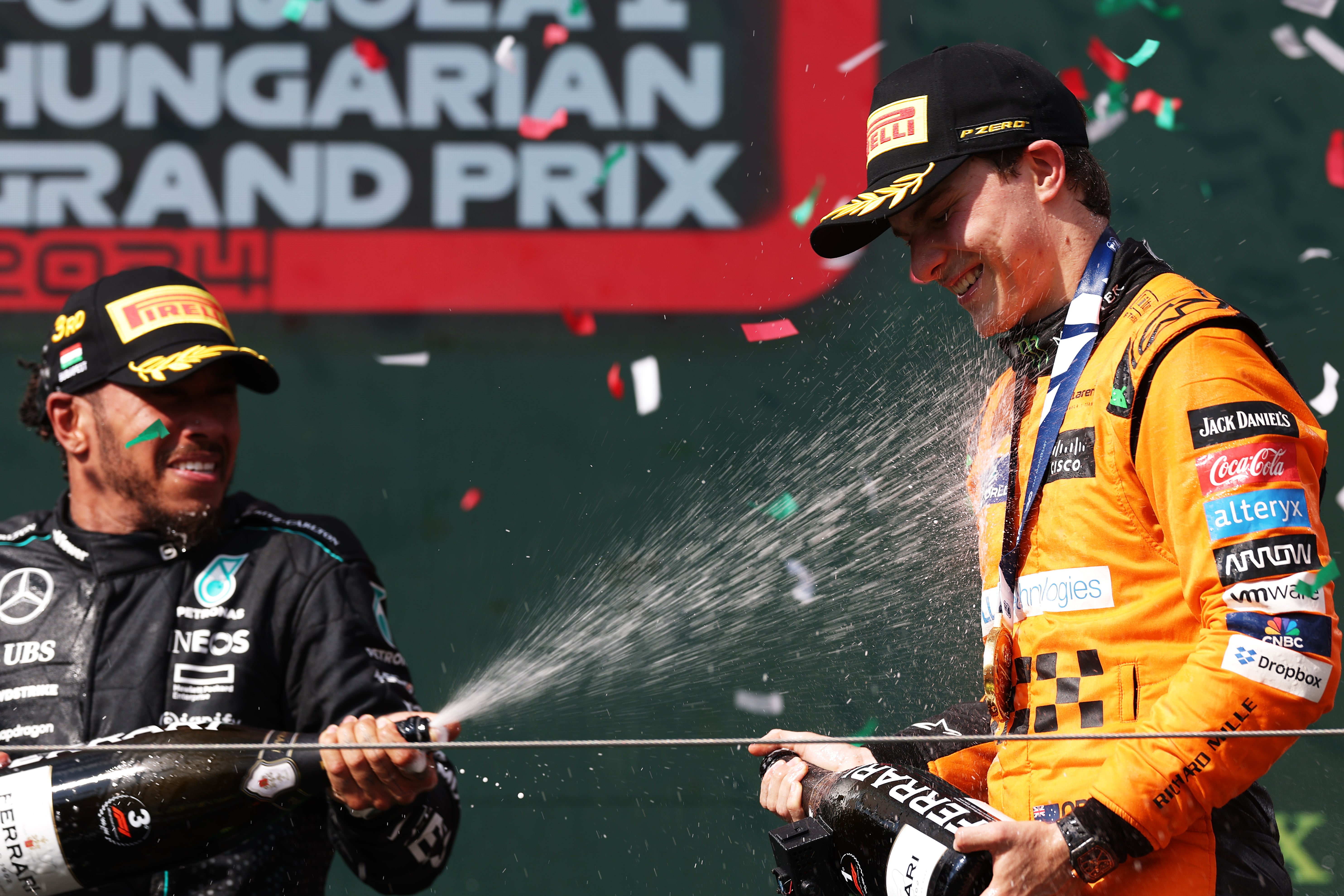 Piastri celebrates his first F1 win on the podium