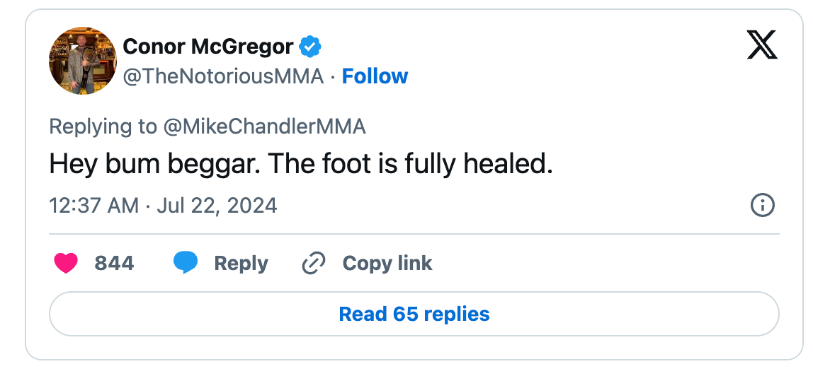 Conor McGregor addressing Michael Chandler in a now-deleted tweet