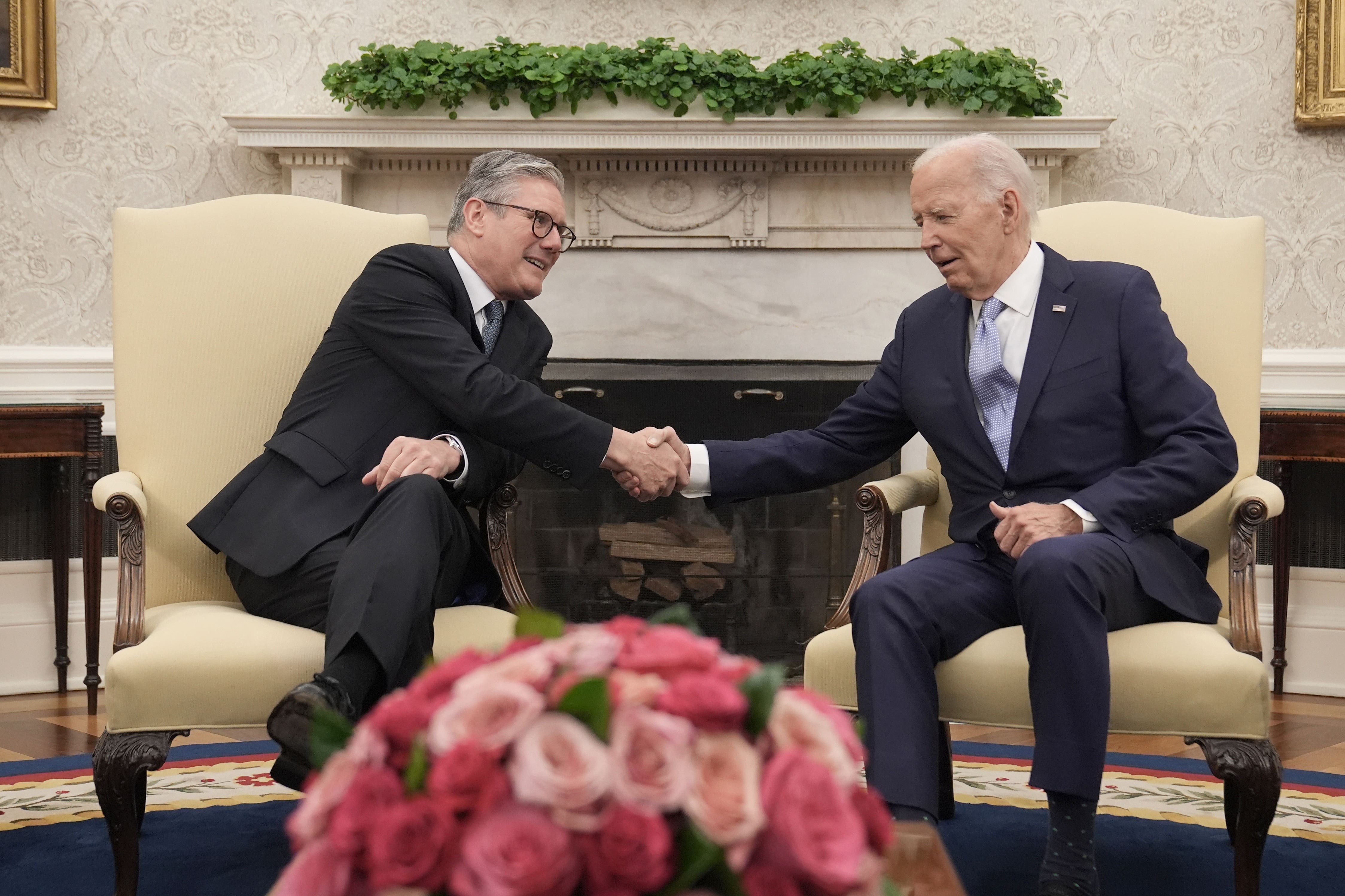 Prime Minister Sir Keir Starmer meets US President Joe Biden at the White House in Washington DC, during his visit to the US to attend the Nato 75th anniversary summit (Stefan Rousseau/PA)