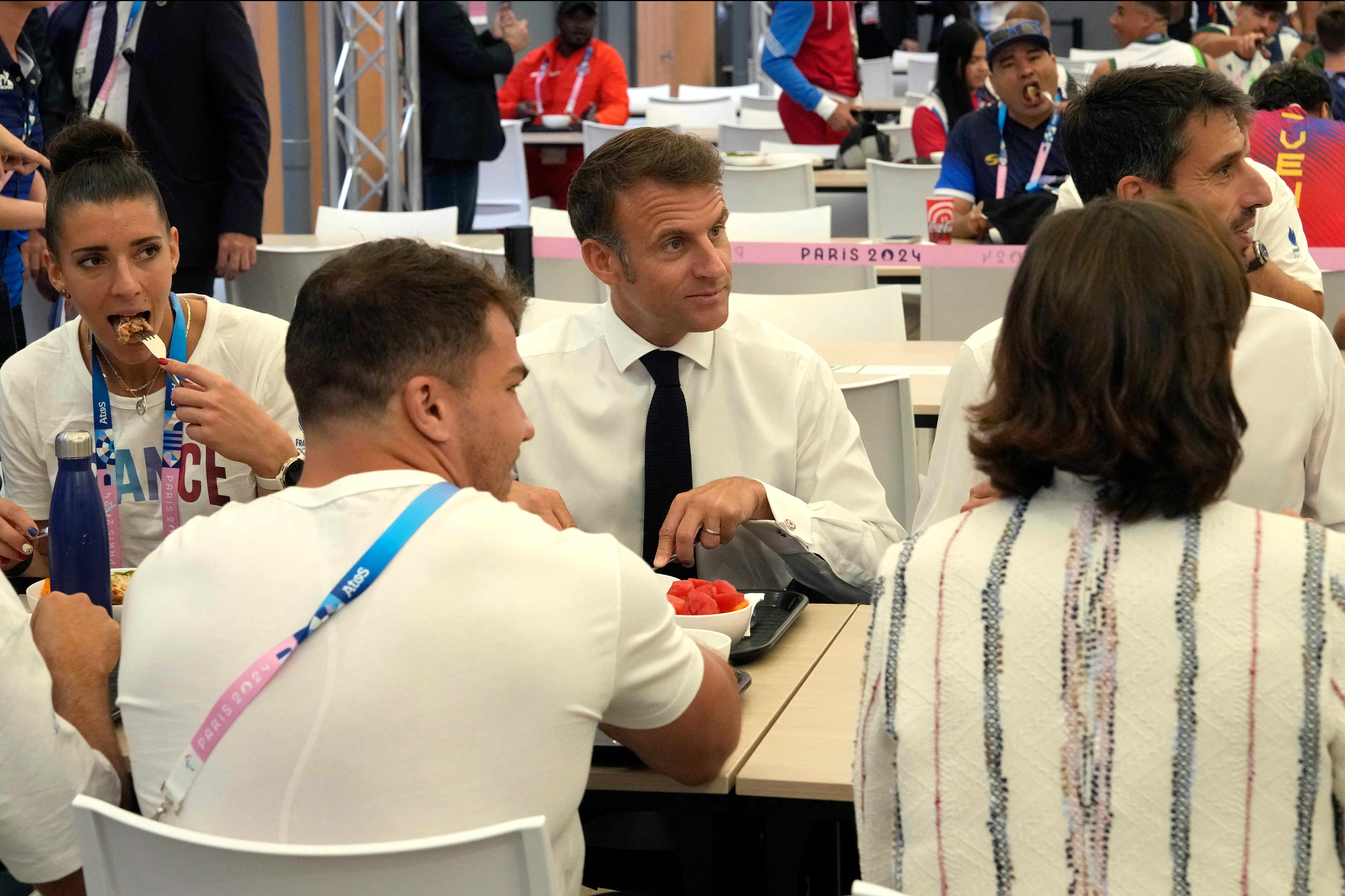 French president Emmanuel Macron sampled the food in the Olympic Village alongside athletes