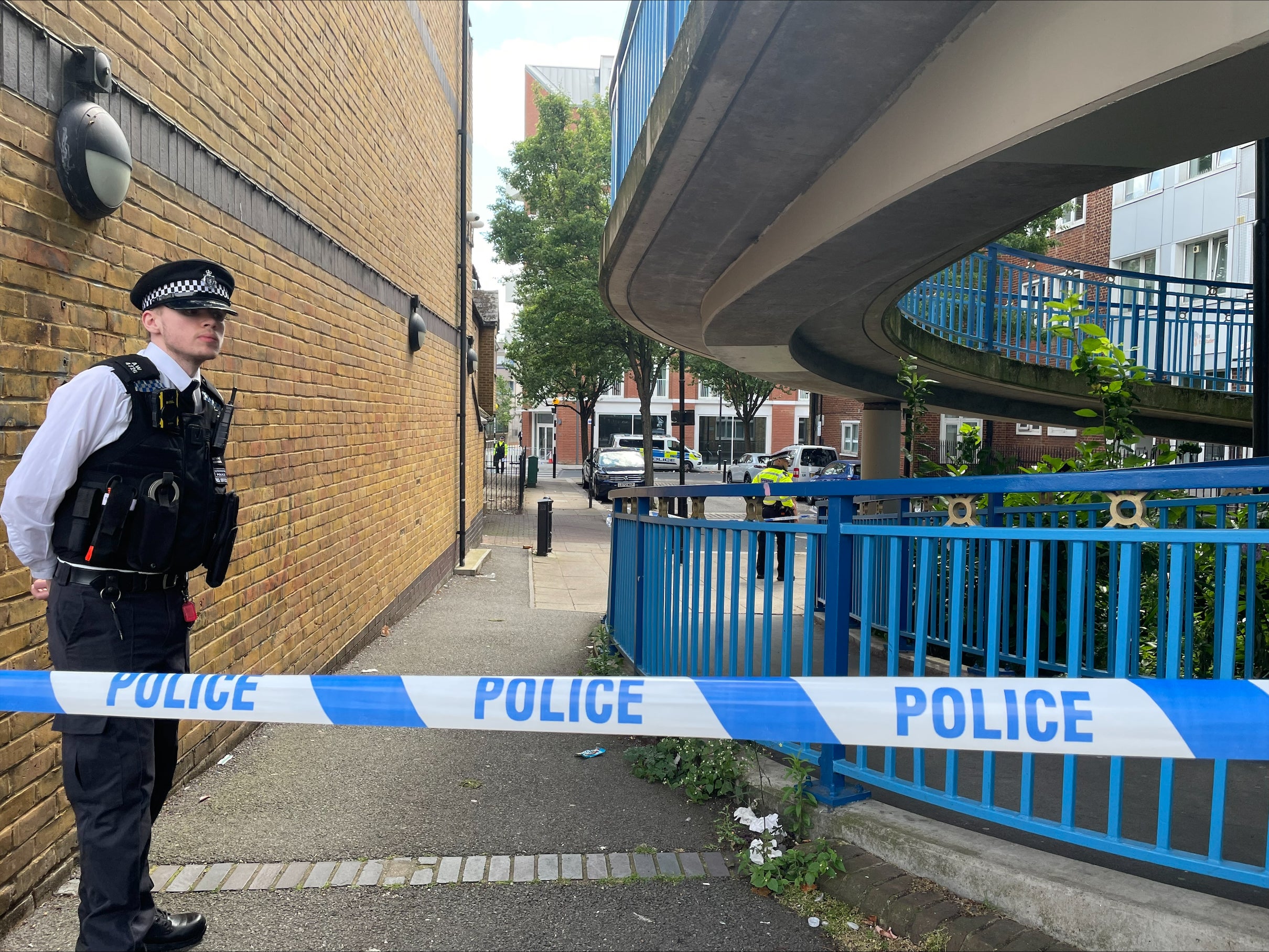 Police tape cordoning off the area near Emslie Horniman's Pleasance Park