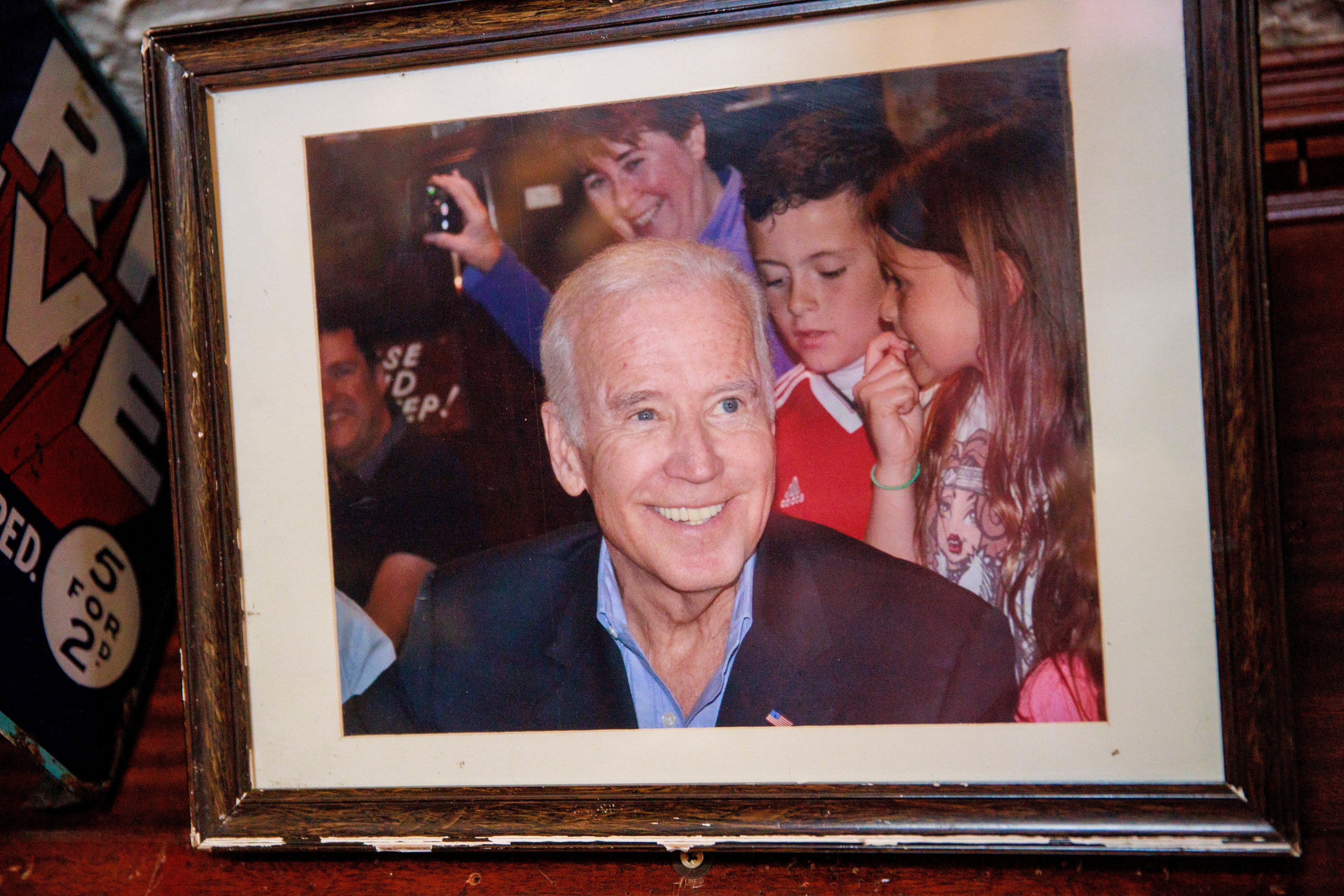 Image of President Joe Biden during a visit as Vice President, hangs above the bar of Fitzpatrick's Restaurant in Co. Louth, Ireland