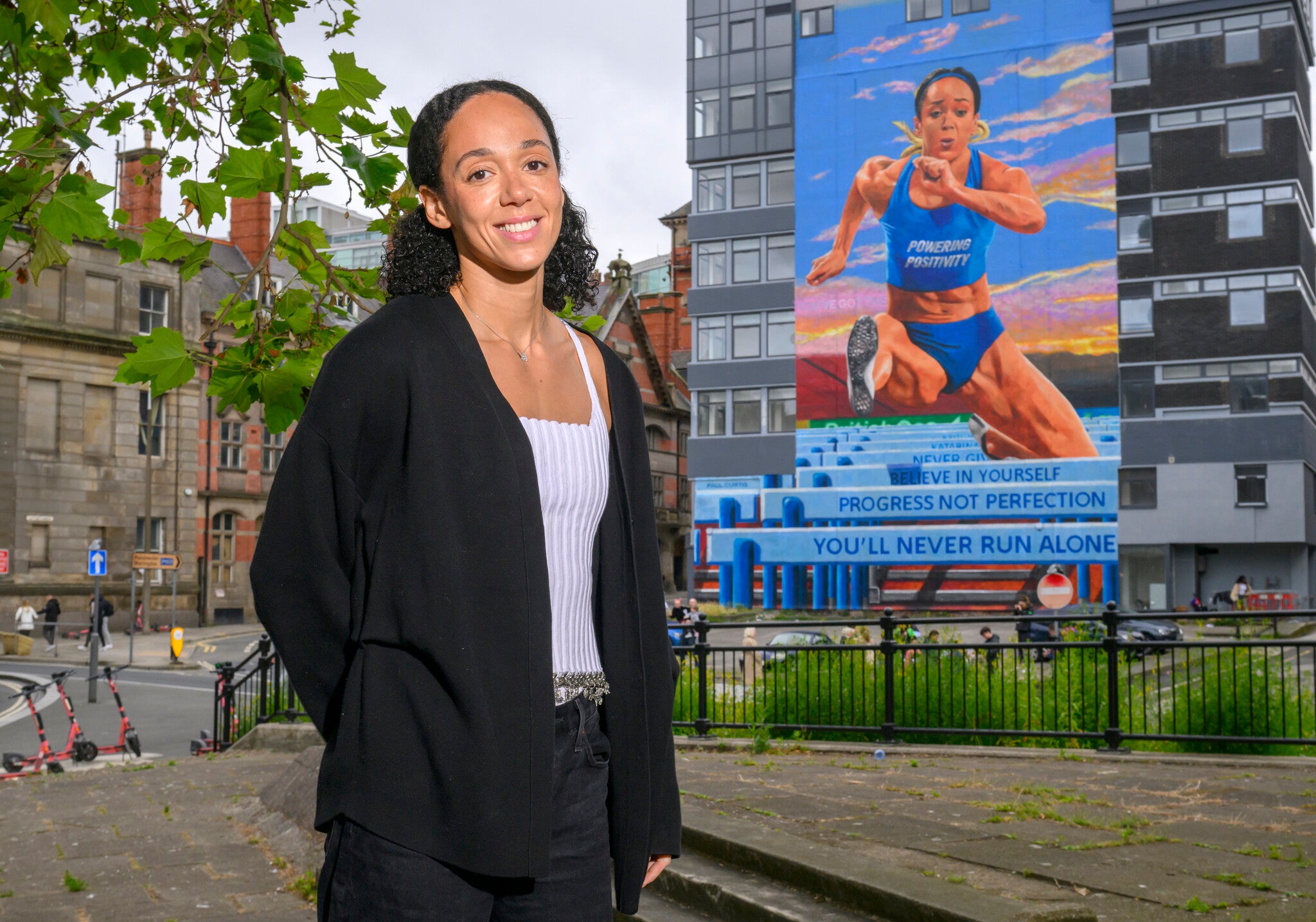 Katarina Johnson-Thompson in her home city of Liverpool to watch the unveiling of a mural in her honour