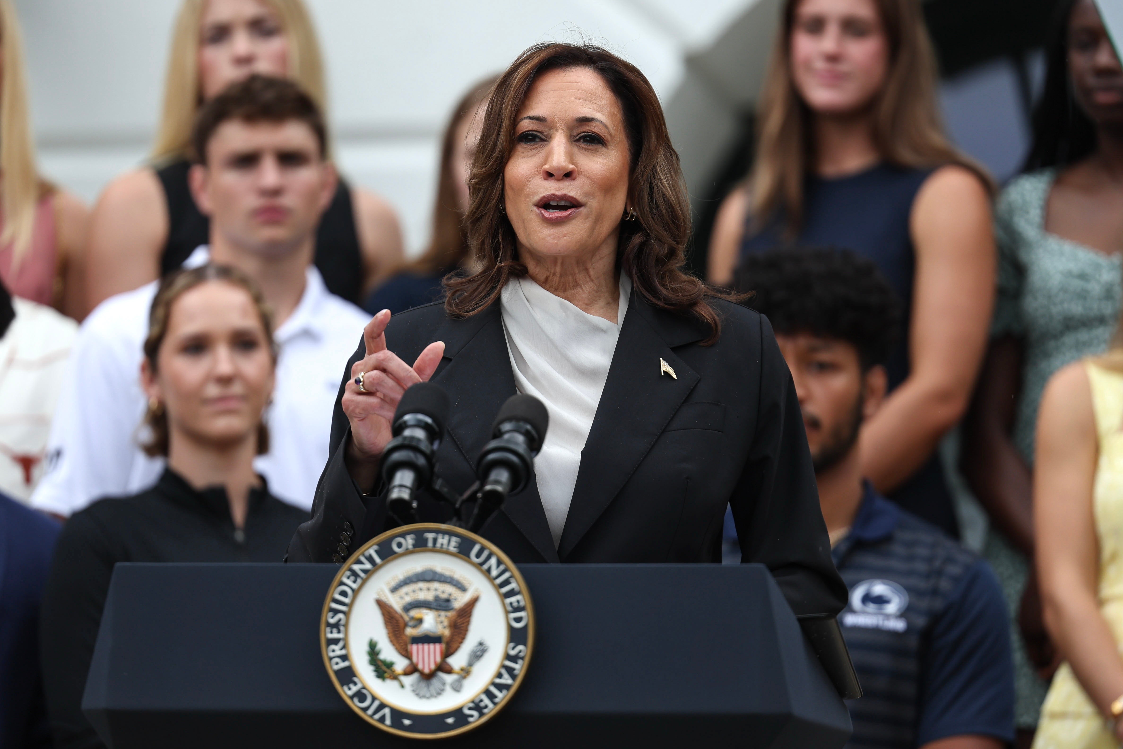 Kamala Harris speaks from the White House on July 22, one day after announcing her candidacy in the presidential race. Republican lawyers appear ready to slow Democratic momentum with threats to her campaign cash.