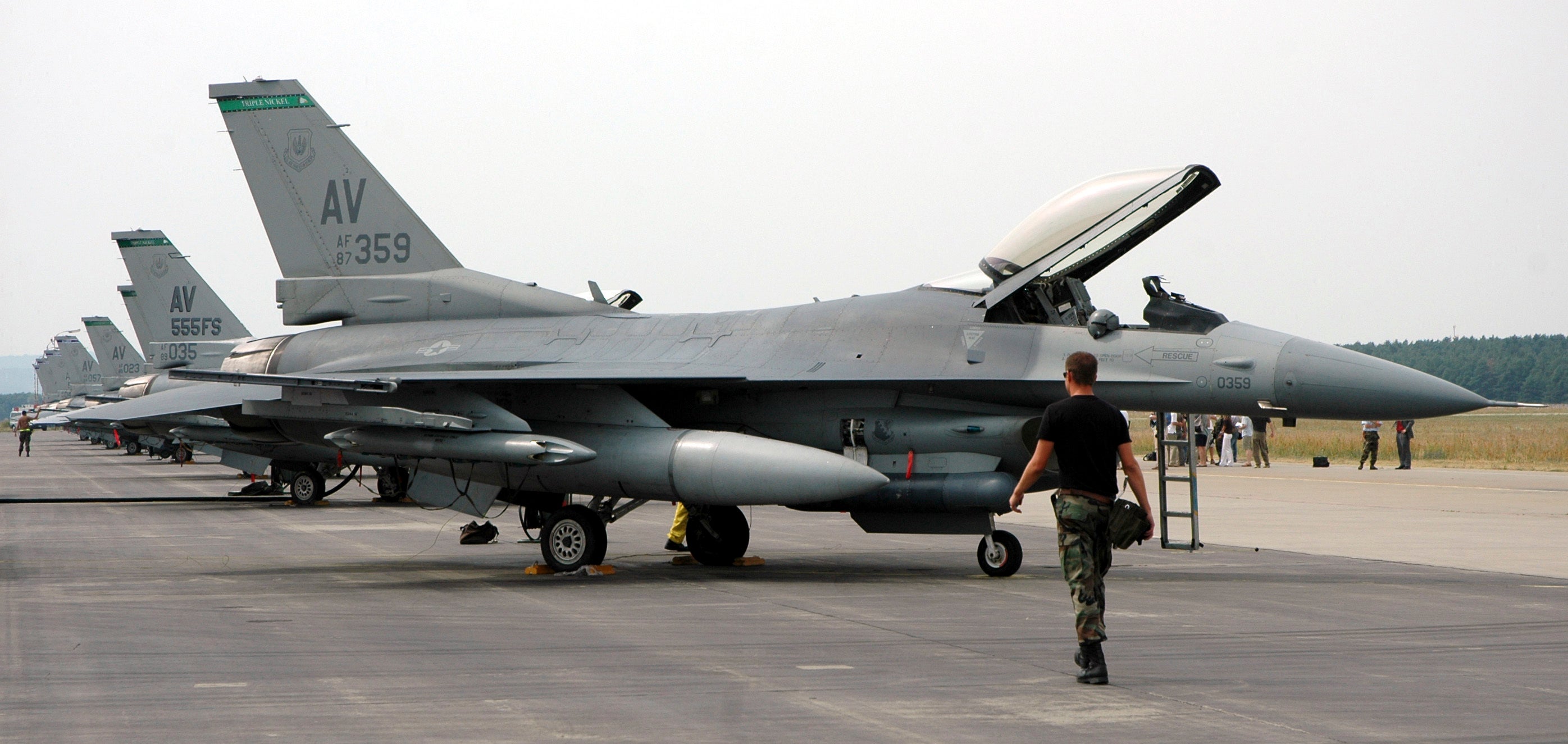 U.S. combat fighter F-16s are seen on the training ground at the Malacky-Kuchyna Air Base in southwestern Slovakia