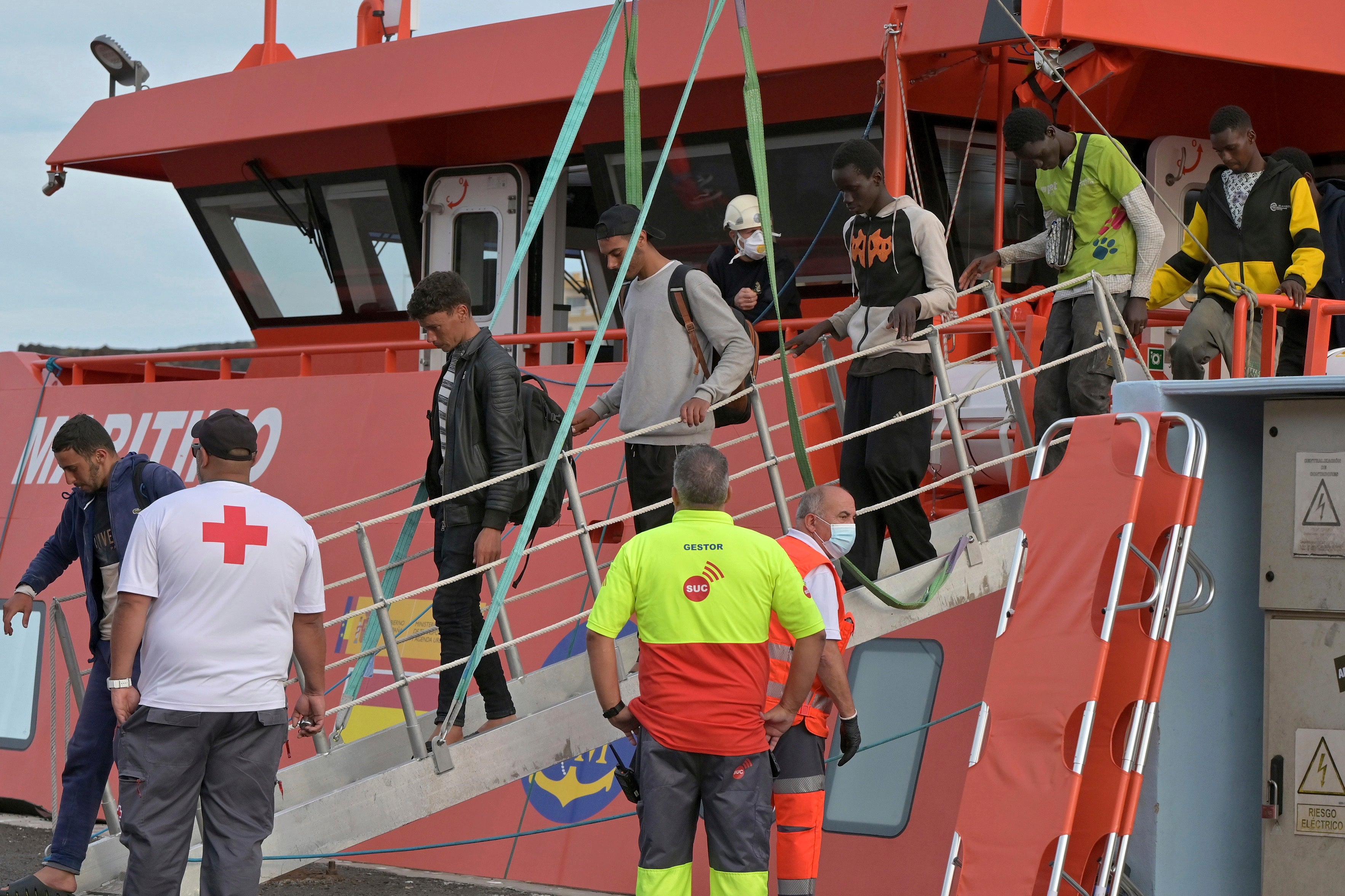 Young migrants arrive in the port of La Restinga at El Hierro in the Canary Islands on Saturday, June 6 2024